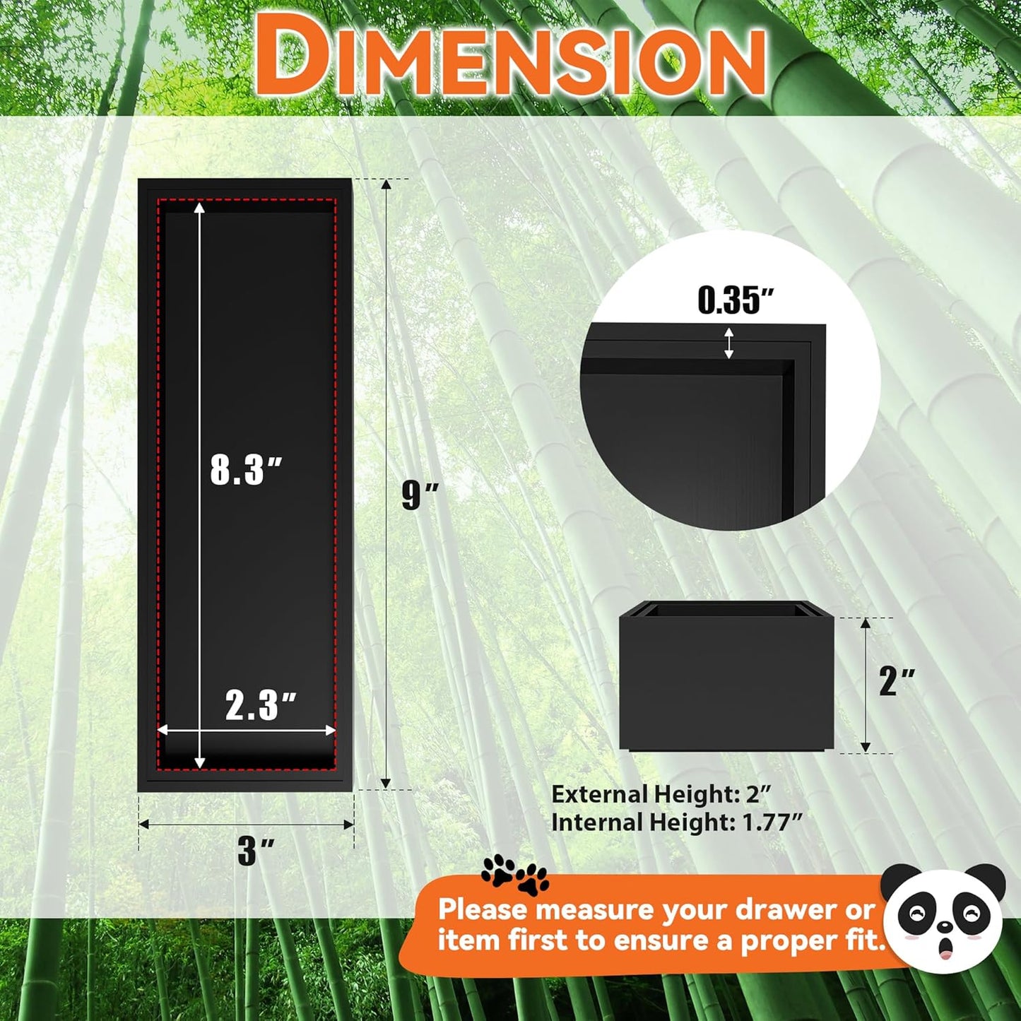 Premium Bamboo Kitchen Drawer Organizer - Set of 2, Stackable Utensils Holder, Storage Box Tray for Kitchen Drawers, Cabinet, Utensil, Silverware, Spatula, Flatware or Makeup, Vanity, Bathroom(Black)