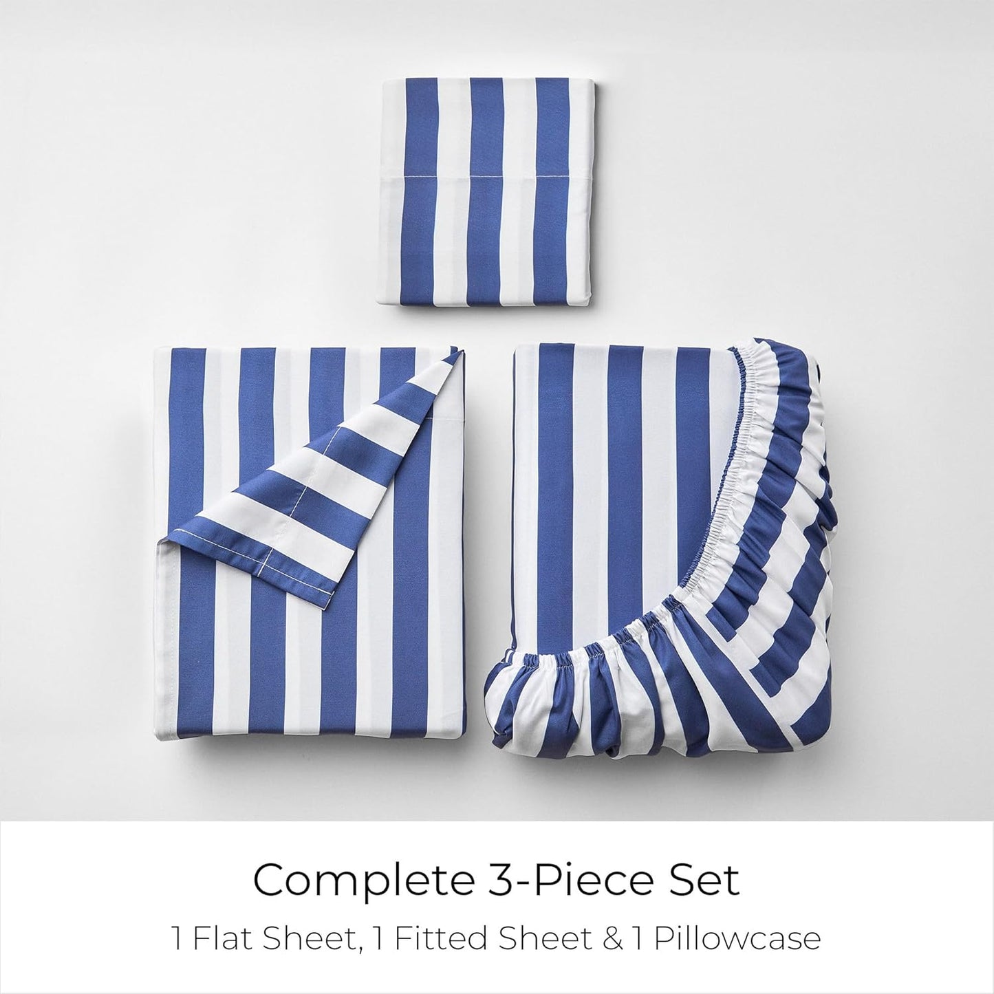 Mellanni Twin Sheets Set - 3 PC Iconic Collection Bedding - Hotel Luxury, Extra Soft, Cooling Bed Sheets - Wrinkle, Fade, Stain Resistant (Twin, Oxford Stripe Blue Nova)