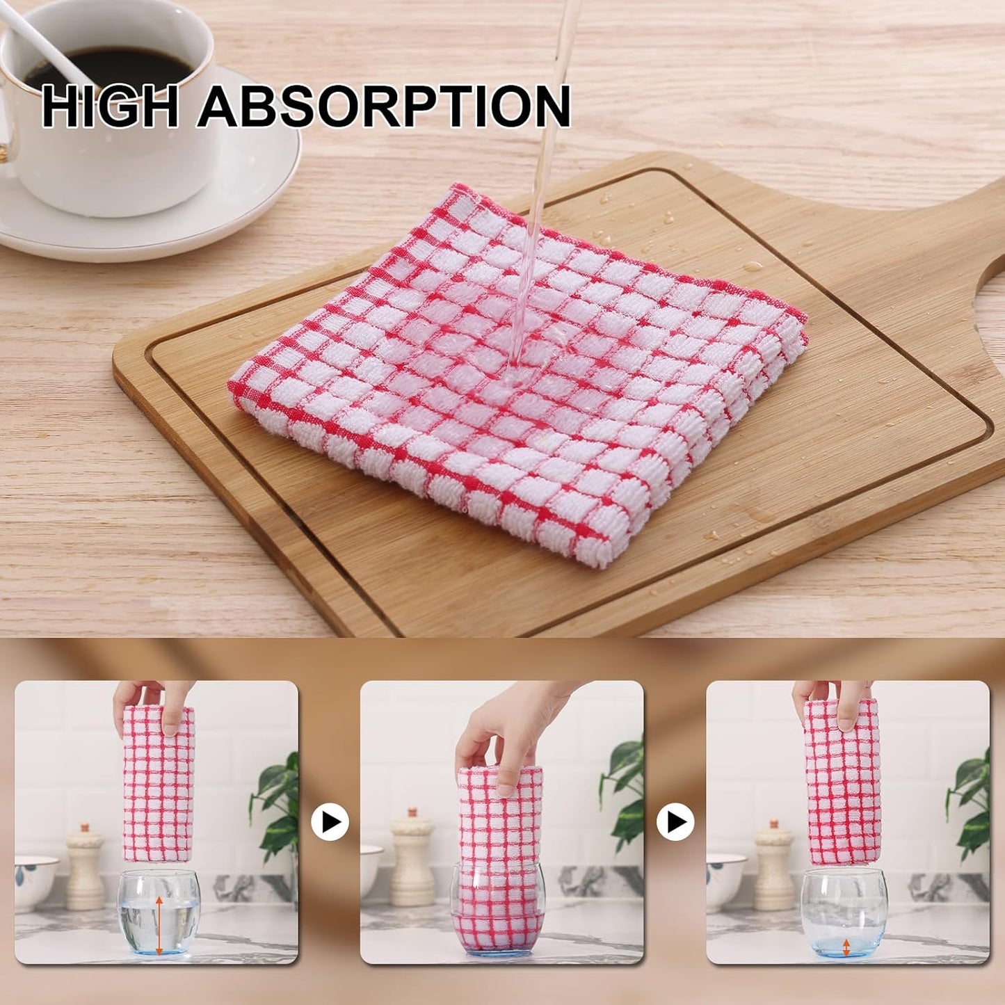 Kitinjoy Cotton 6 Pack Terry Kitchen Towels, 16 x 25 Inches Super Soft and Absorbent Dish Towels, Quick Drying Hand Towels for Kitchen Drying, Red