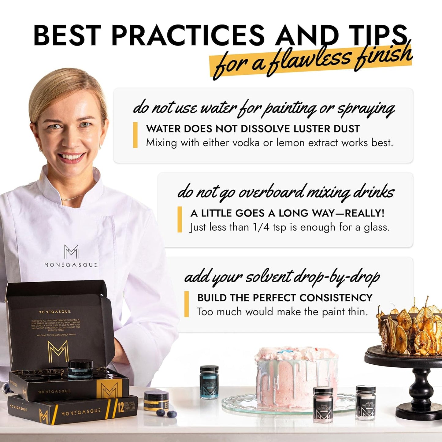 MONÉGASQUE Gold Edible Glitter for Drinks 7g – Edible Glitter for Cakes & Cocktails - Gold Luster Dust for Cocktail, Cake Decorating, Food Decorations Sprinkles Spray - Drink Shimmer Powder