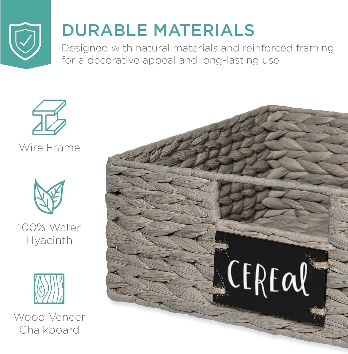 Best Choice Products Set of 4 13x12in Water Hyacinth Pantry Baskets, Woven Organizers w/Chalkboard Label, Chalk Marker - Gray