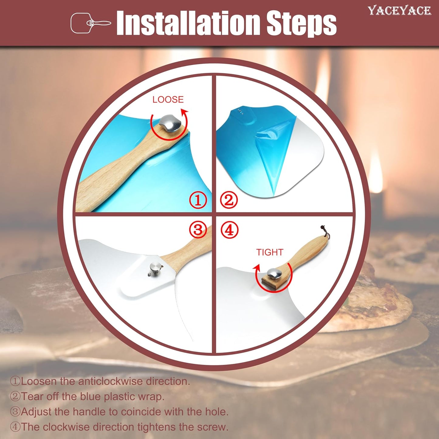 Metal Pizza Paddle, 12-inch Metal Pizza Turning Peel, Aluminum Pizza Spatula Paddle with Foldable Wooden Handle