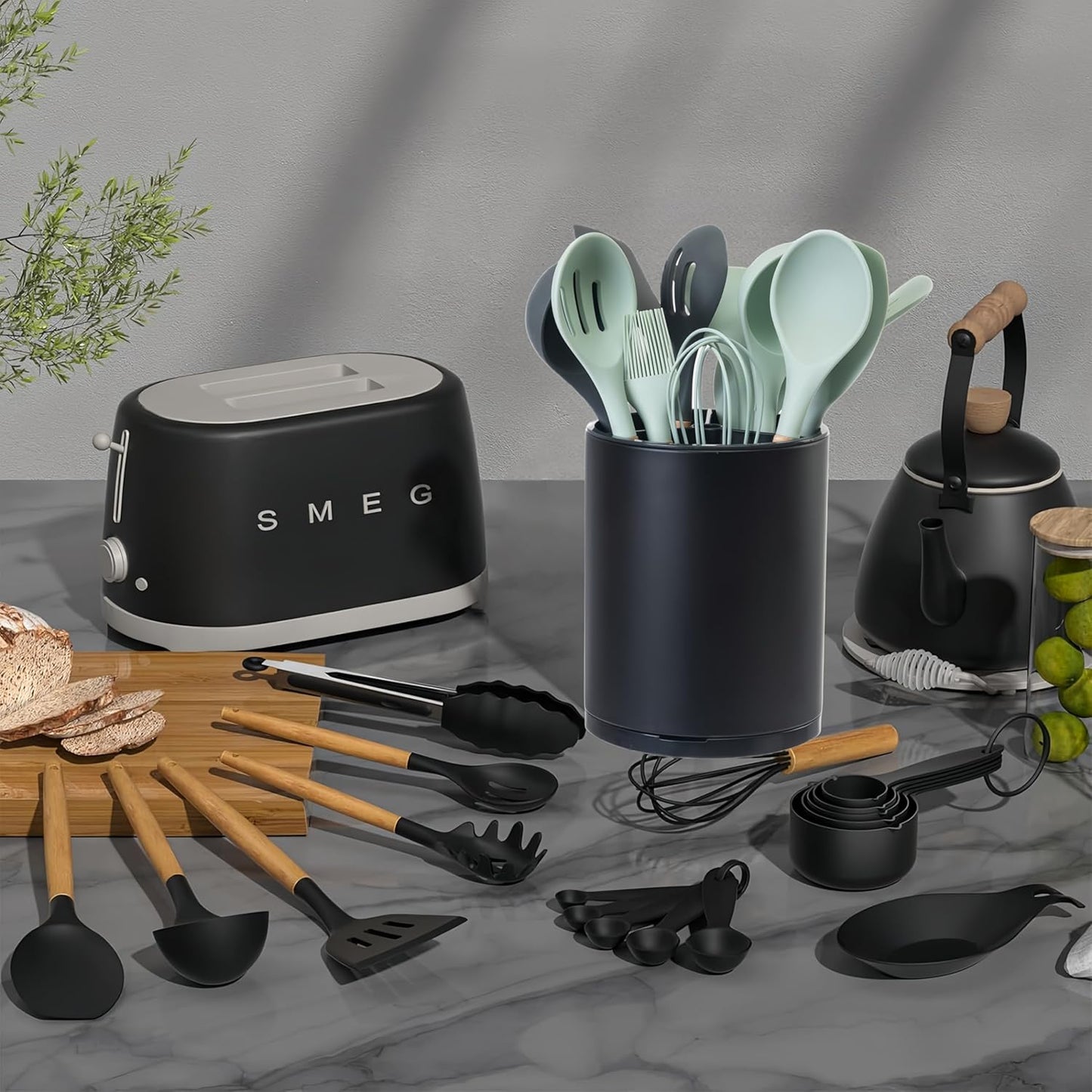 Utensil Holder For Kitchen Counter Organizer Extra Large Silverware Caddy Cooking Utensil Stainless Steel Rotating Kitchen Storage 3 Compartment Flatware Spoon Spatula