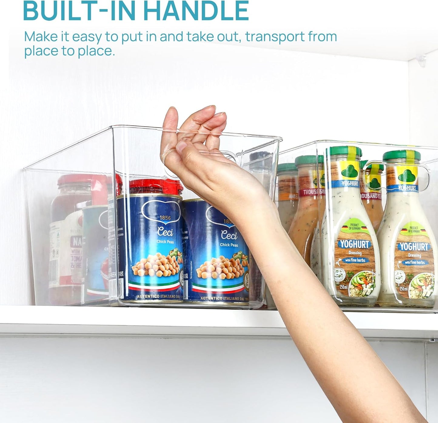 Vtopmart 6 PCS Clear Plastic Storage Bins, Pantry Organizer Containers with Handle for Refrigerator, Fridge, Cabinet, Kitchen, Countertops, Cupboard, Home Organization and Storage, XL