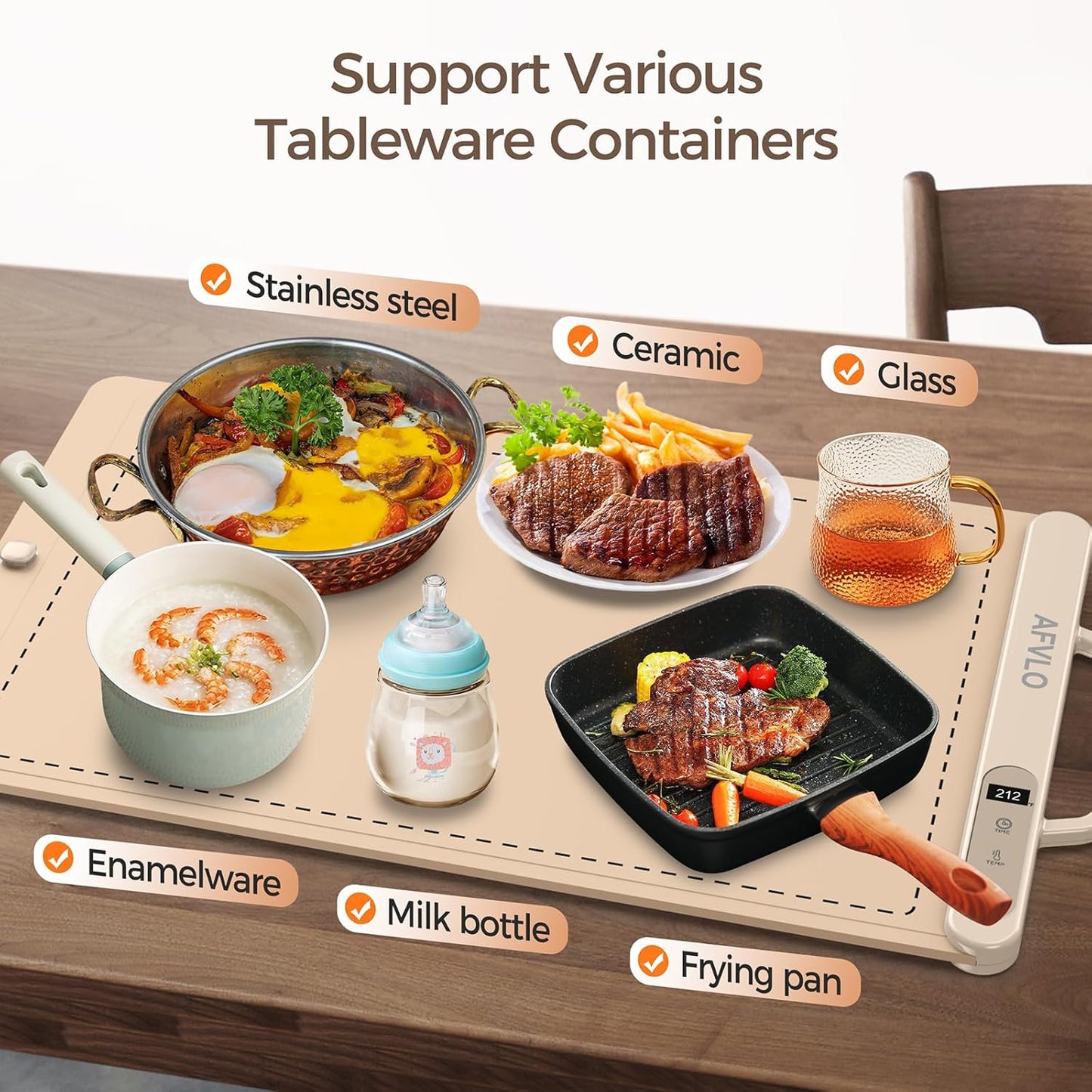 Electric Food Warming Mat with Adjustable Temperature, Upgrade High-tech Graphene Heating Film, Fast Full Surface Heating Mat, Roll Up Food Warmers for Parties Buffet (Cream)