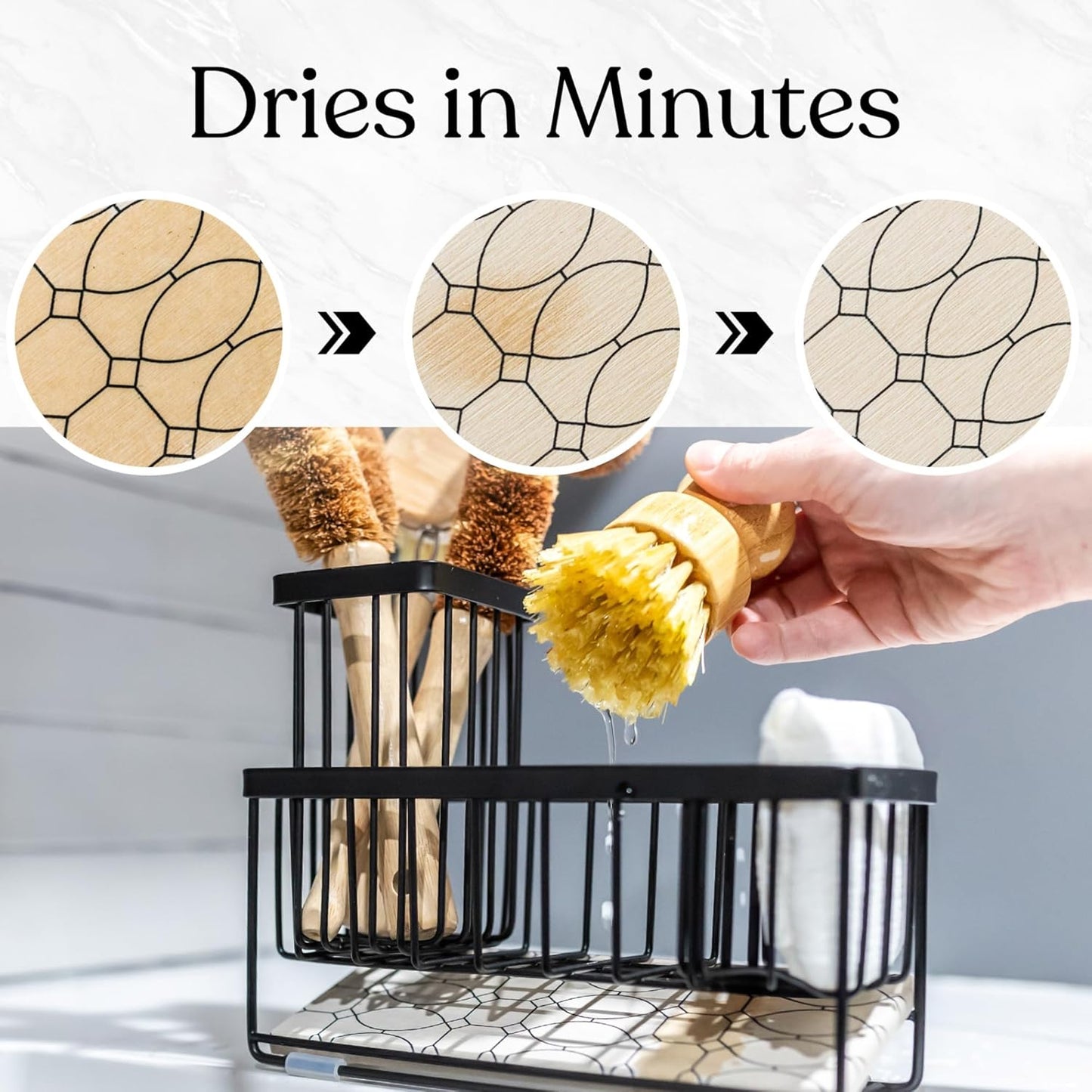 OKIEDOKIE ARTICHOKIE Kitchen Sink Caddy Organizer – With Self-Drying Stone, Multi-Purpose with Sponge & Dish Brush Holder, Compact Sink Sponge Holder for Kitchen Countertop