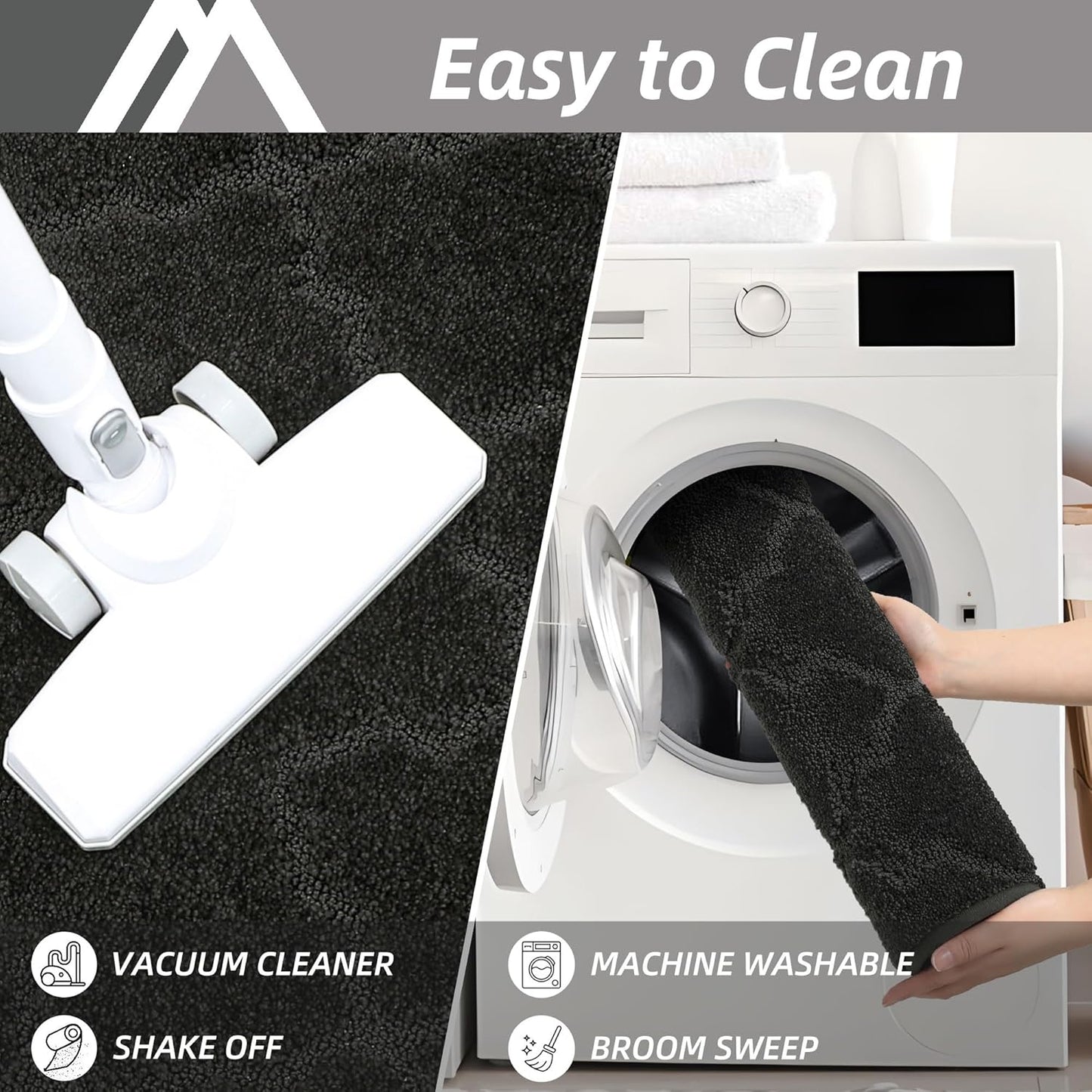 COSY HOMEER-Kitchen-Rugs 20"x48" Non-Slip Absorbent Soft Kitchen Runner Rug Polyester Kitchen Mats for Floor Washable Kitchens Standing Floor Mat for Sink Mat,Hallway,Laundry,Black