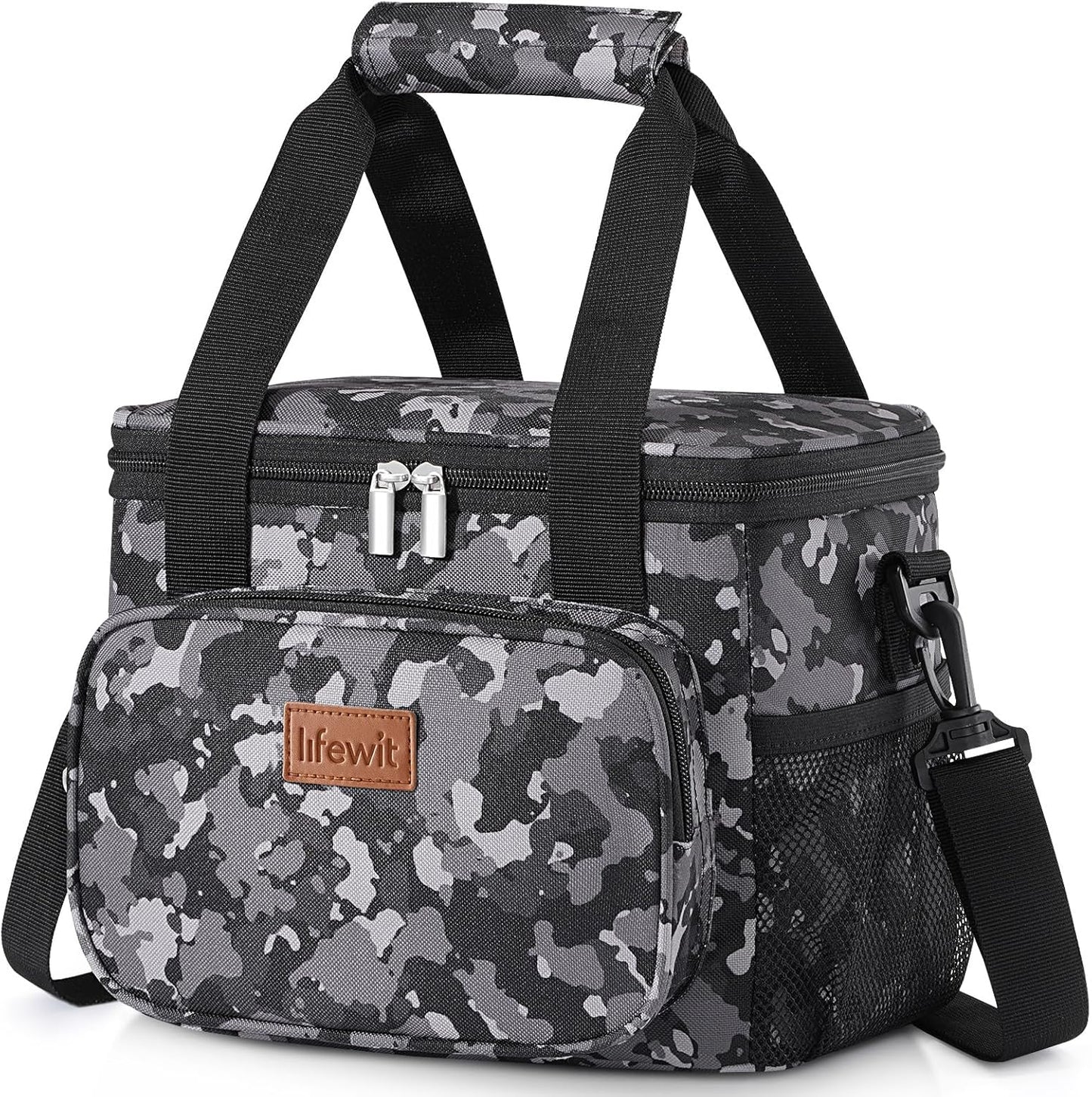 Lifewit Medium Lunch Bag Insulated Lunch Box Soft Cooler Cooling Tote for Adult Men Women, Black Camo 12-Can (9L)