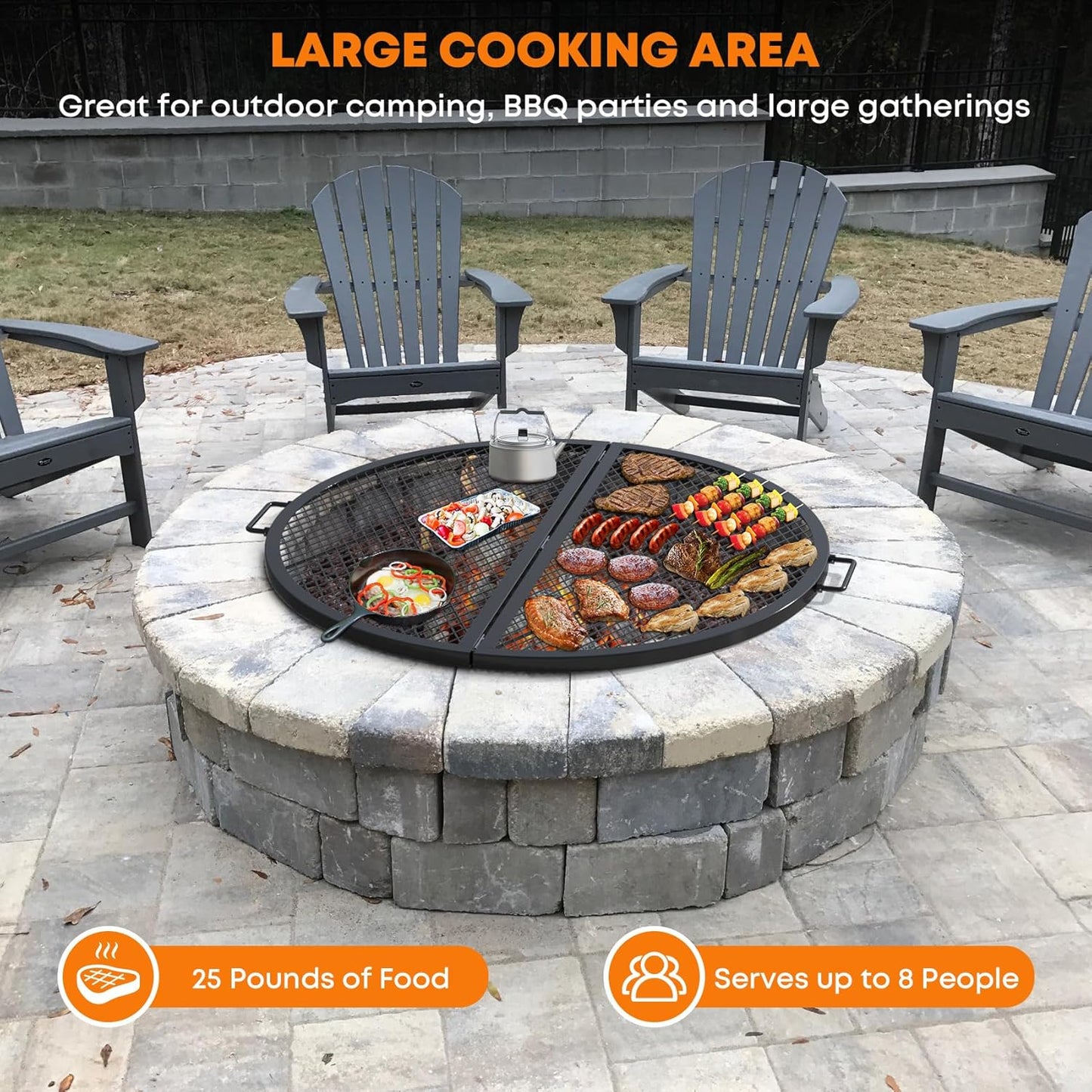 Stanbroil X-Marks Fire Pit Cooking Grill Grates, Foldable Round Cooking Grate with Handles, 36 Inch Portable Outdoor Campfire BBQ Grill, Black