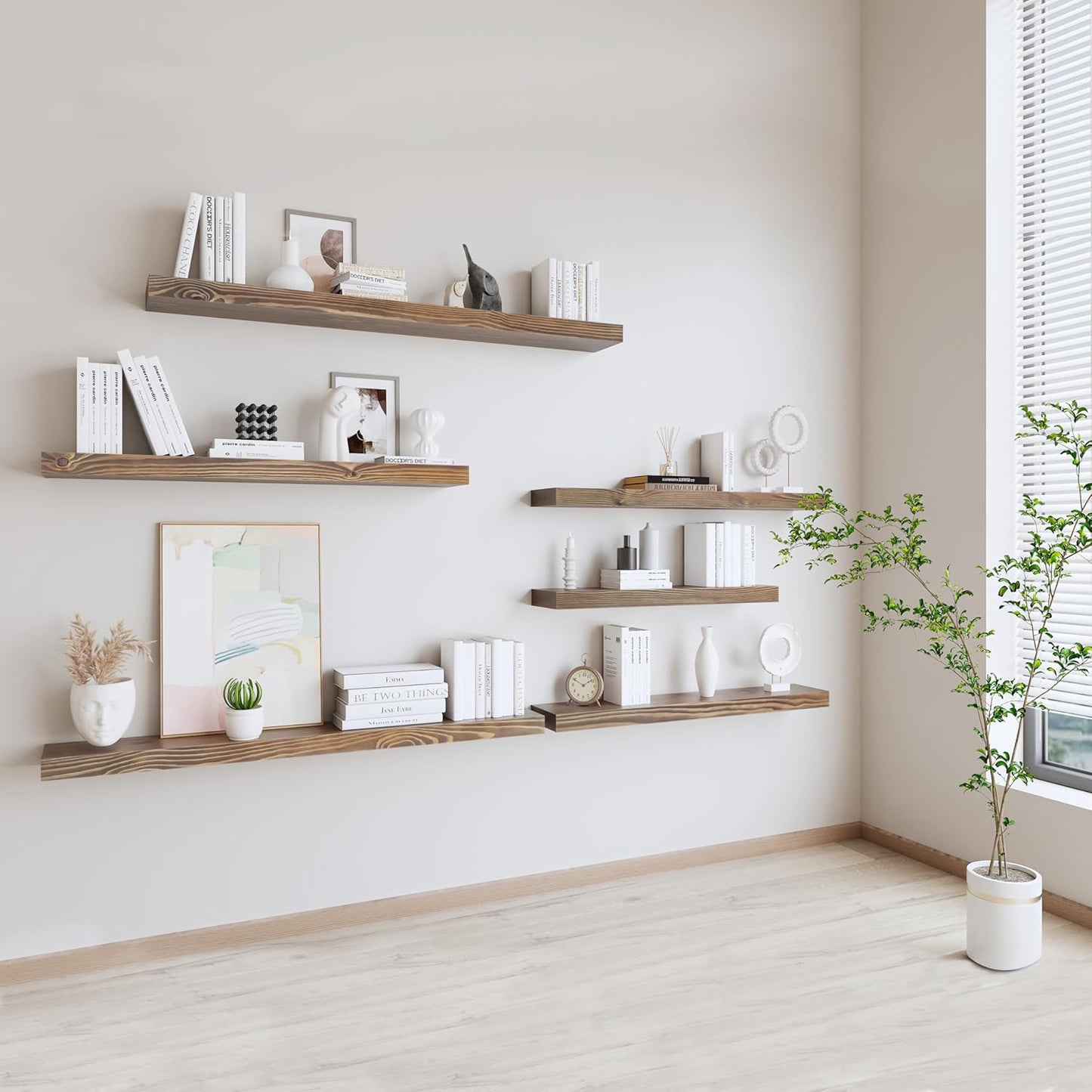 Rustic Floating Shelves 60 inch Long 8 "deep Set of 1, Heavy Duty Wood Wall Mounted Shelves for Bathroom Living Room Kitchen,Book Shelves with Thickened Hidden Bracket- Walnut