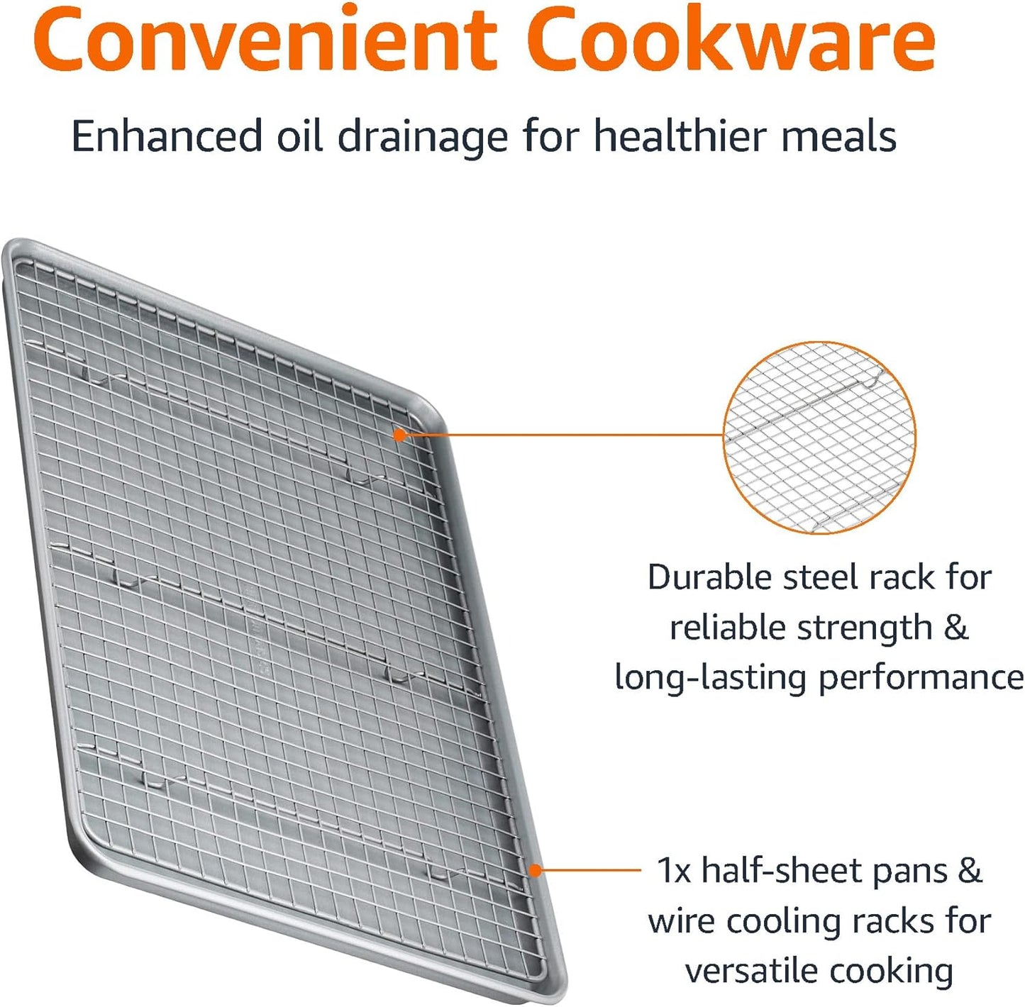 Amazon Basics Ceramic Nonstick Baking Sheet & Cooling Rack Set, Non-Toxic, Half Sheet Size - 1 Pack, Gray