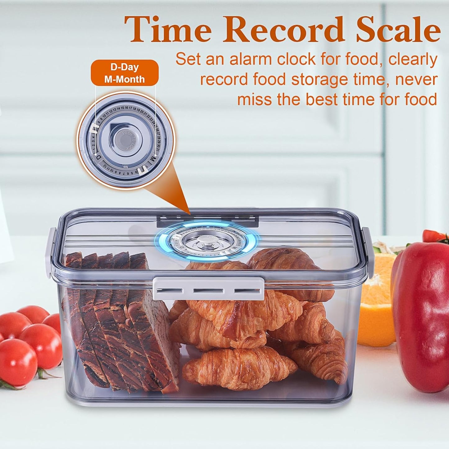 Bread Box for Homemade Bread Boxes for Kitchen Counter Airtight, Time Recording Bread Storage Container with Lid, Bread Containers Storage Airtight Loaf Bread Keeper, Large