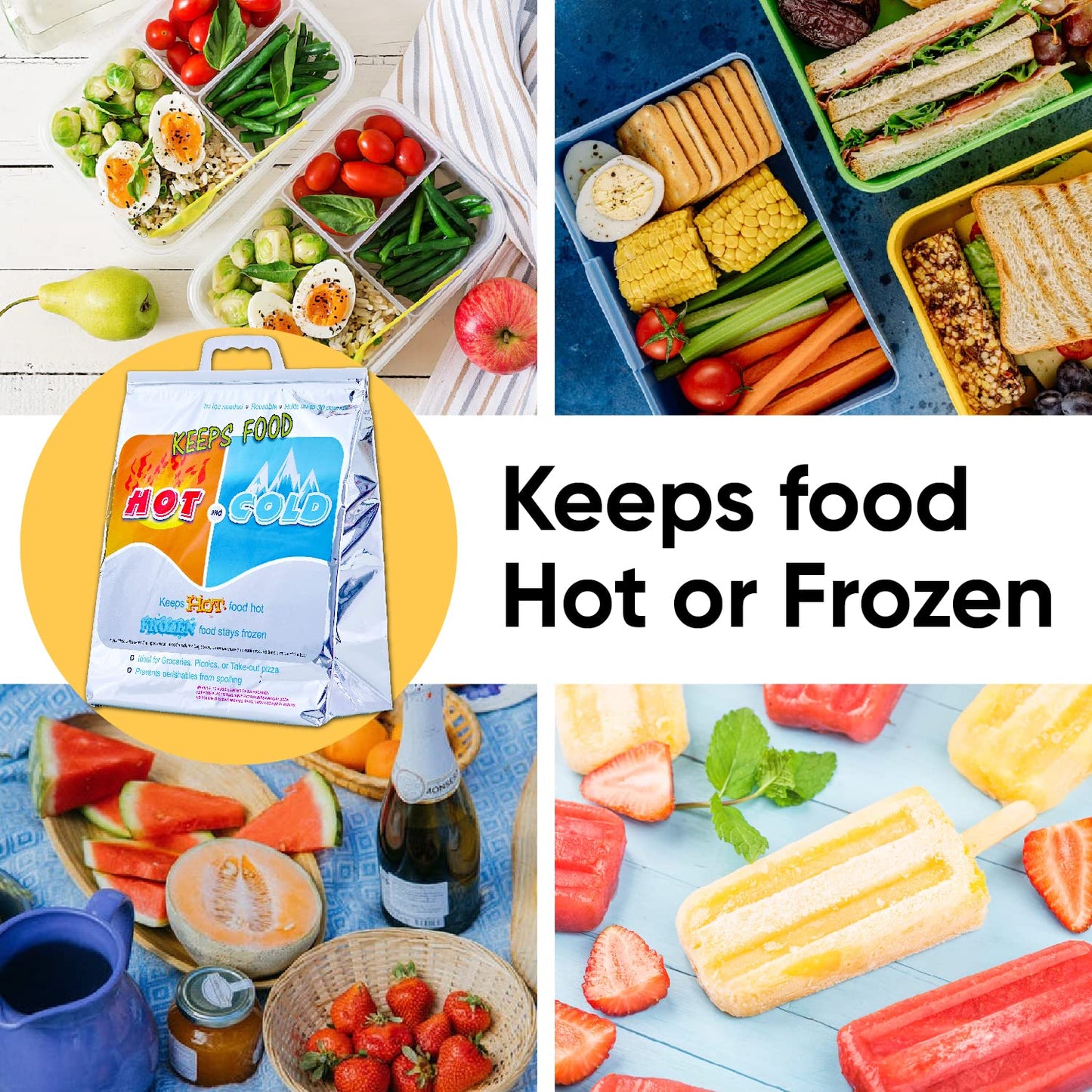 Superio Hot and Cold Insulated Bags for Food Delivery, Grocery Shopping Bags, Food Storage for Hot and Frozen Food for Travel, Disposable Cooler Bag, Reinforced Thermal Lunch Bag (2, 13.5"x17.5")