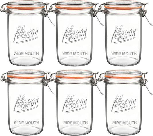 24oz Wide Mouth Mason Jars – 6 Pack Glass Jars with Airtight Lids for Canning, Pickling, Meal Prep, Jam, Jelly, Overnight Oats & DIY Projects