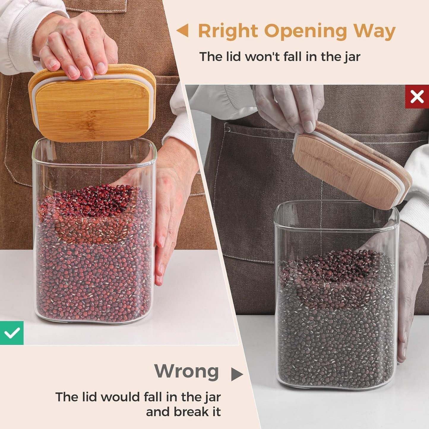 ComSaf 115 oz Glass Food Storage Containers Set of 2, Large Storage Containers with Lids, Square Glass Jars with Lids, for Flour and Sugar, Cereal, Rice, Pasta, Oats, Coffee Beans