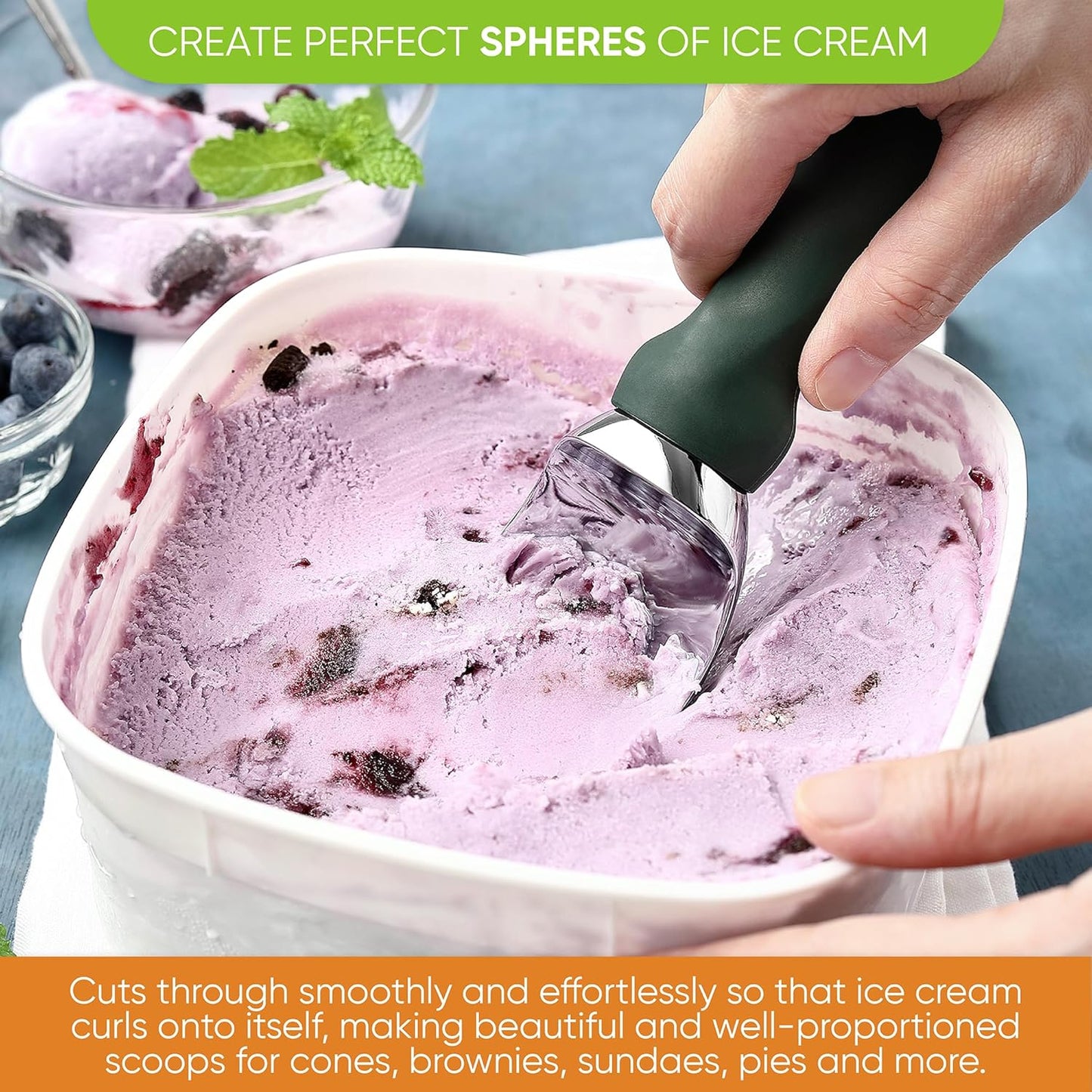 Spring Chef Professional Ice Cream Scoop with Soft Grip Handle - Heavy Duty Ice Cream Scooper for Cookie Dough, Frozen Yogurt, Gelato, Sorbet, Melon - Dishwasher Safe Kitchen Tool - Pine Green