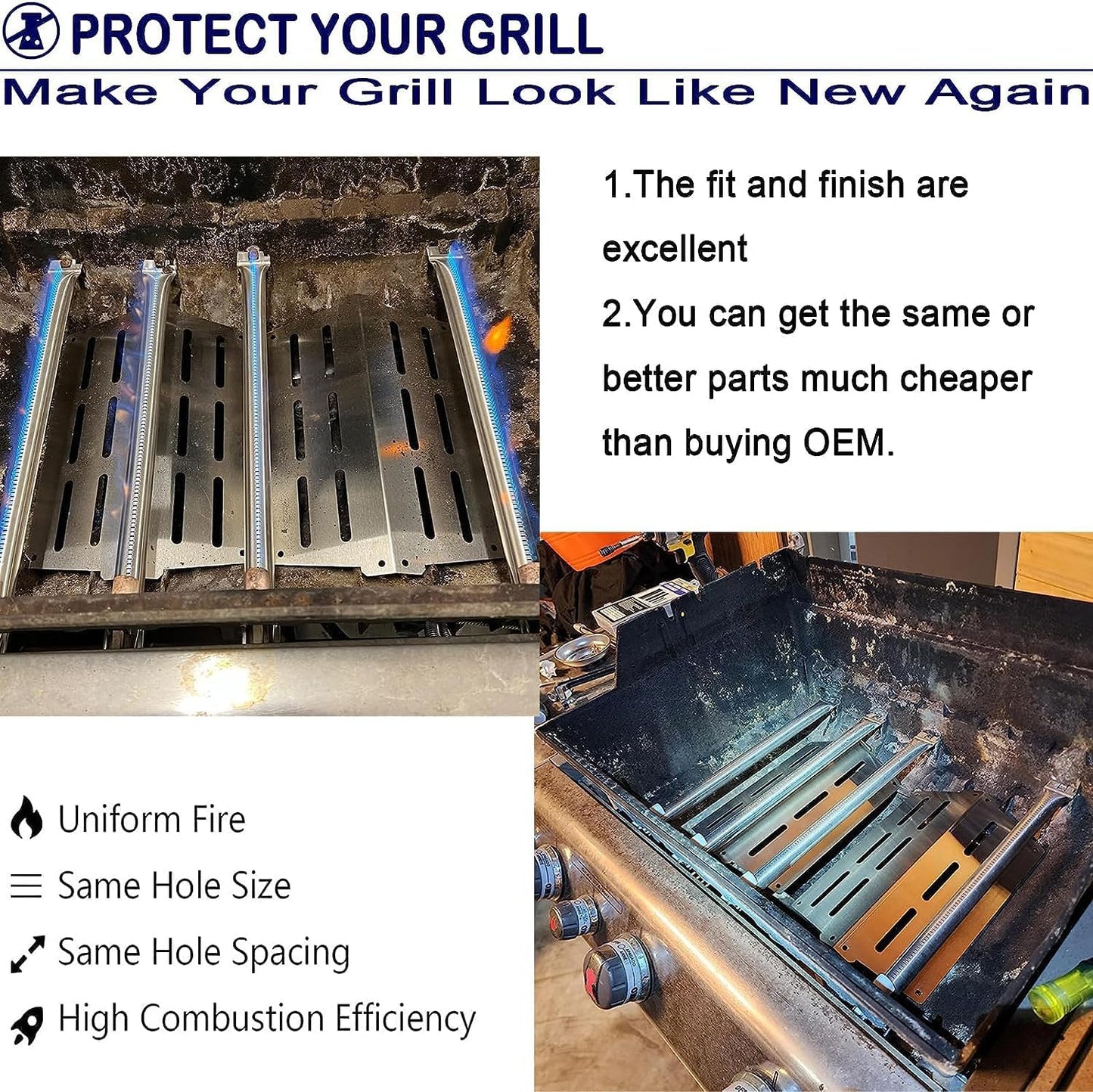 Grill Burner Tubes Fit for Weber Genesis E330 Grill Parts, for Genesis E-310, S-310, E-320, S-320, E-330, S-330, EP-310, EP-320, EP-330, CEP-310, CEP-320, CEP-330, 4 Sear Burner 19.5" Weber 62752