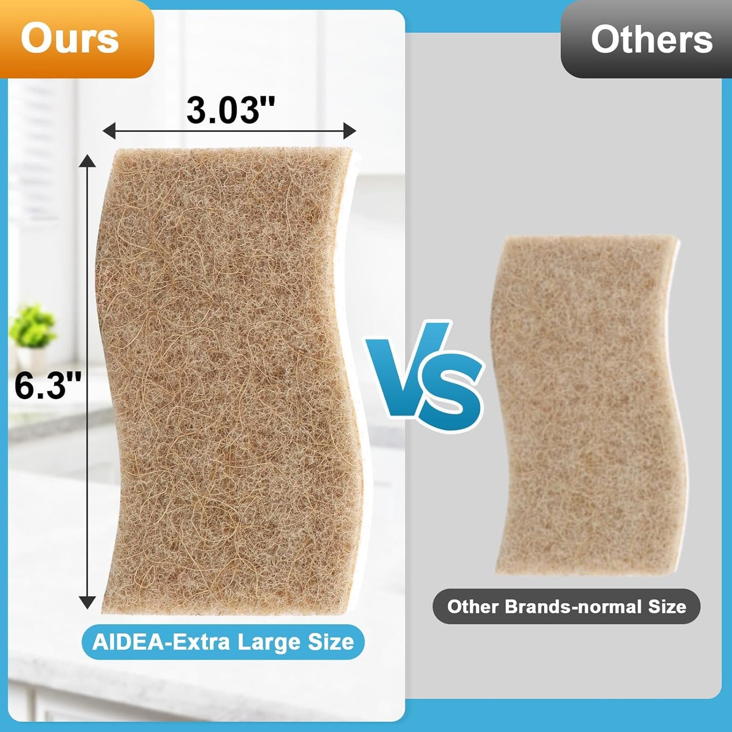 AIDEA XL Scrub Sponges Non-Scratch, 12Count, Large Natural Sponge for Non Stick Cookware, Sponges Kitchen, Cellulose Cleaning Sponge for Dishes, Kitchen, Bathroom, Household