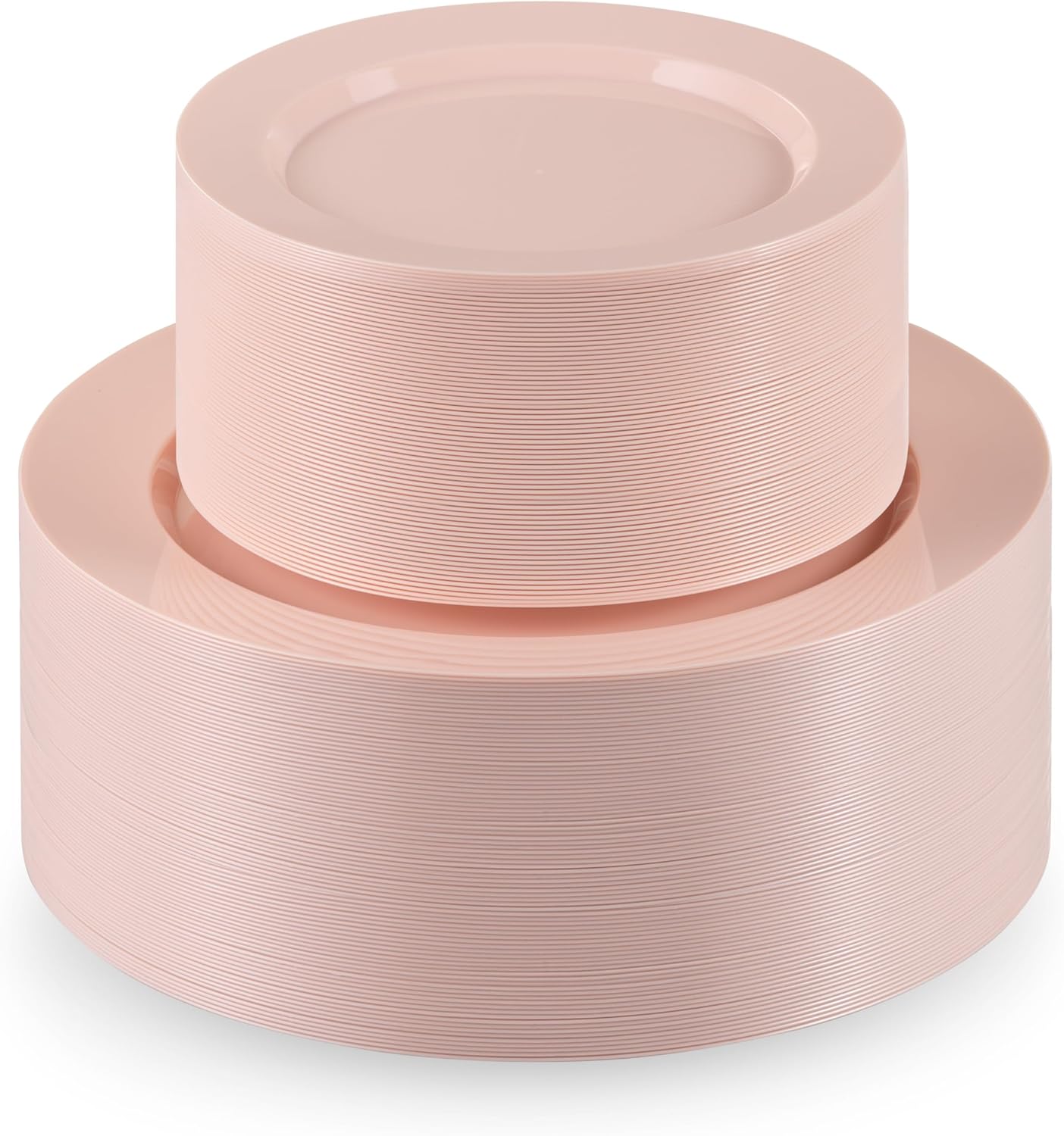 Munfix 100 Pink Plastic Plates Set, 50 Pcs 10 Inch Plastic Dinner Plates and 50 Pcs 7 Inch Plastic Dessert Plates, Elegant Fancy Heavy Duty Disposable Plates for Party, Wedding, Pink