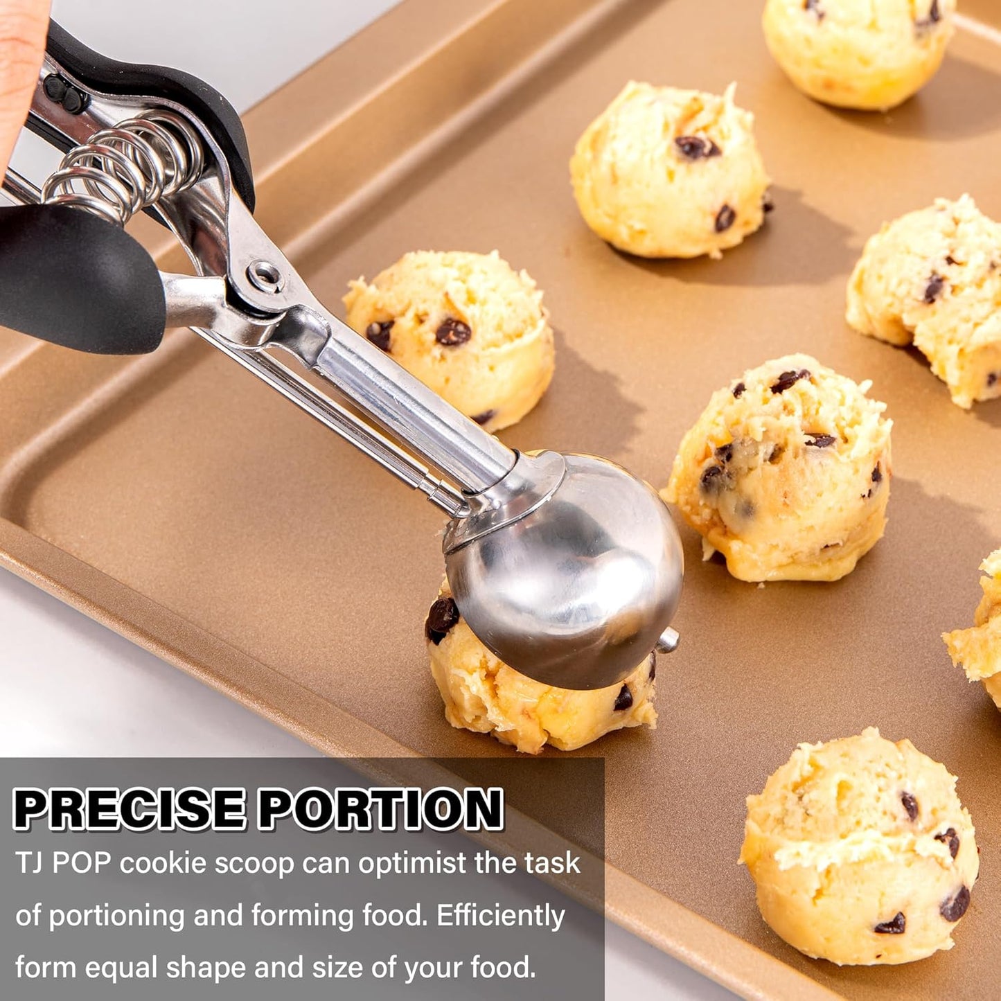 Cookie Scoop 1 Tbsp, TJ POP Professional Stainless Steel Ice Cream Scoop 35 mm, Good Soft Grips, Quick Trigger Release