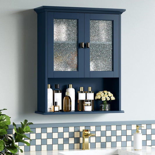 Bathroom Cabinet Wall Mount, Medicine Cabinet Over Toilet Storage Cabinet with Glass Door Build-in Spirit Level Cupboard Hanging Storage for Bathroom Laundry Kitchen Living Room (Ultramarine)