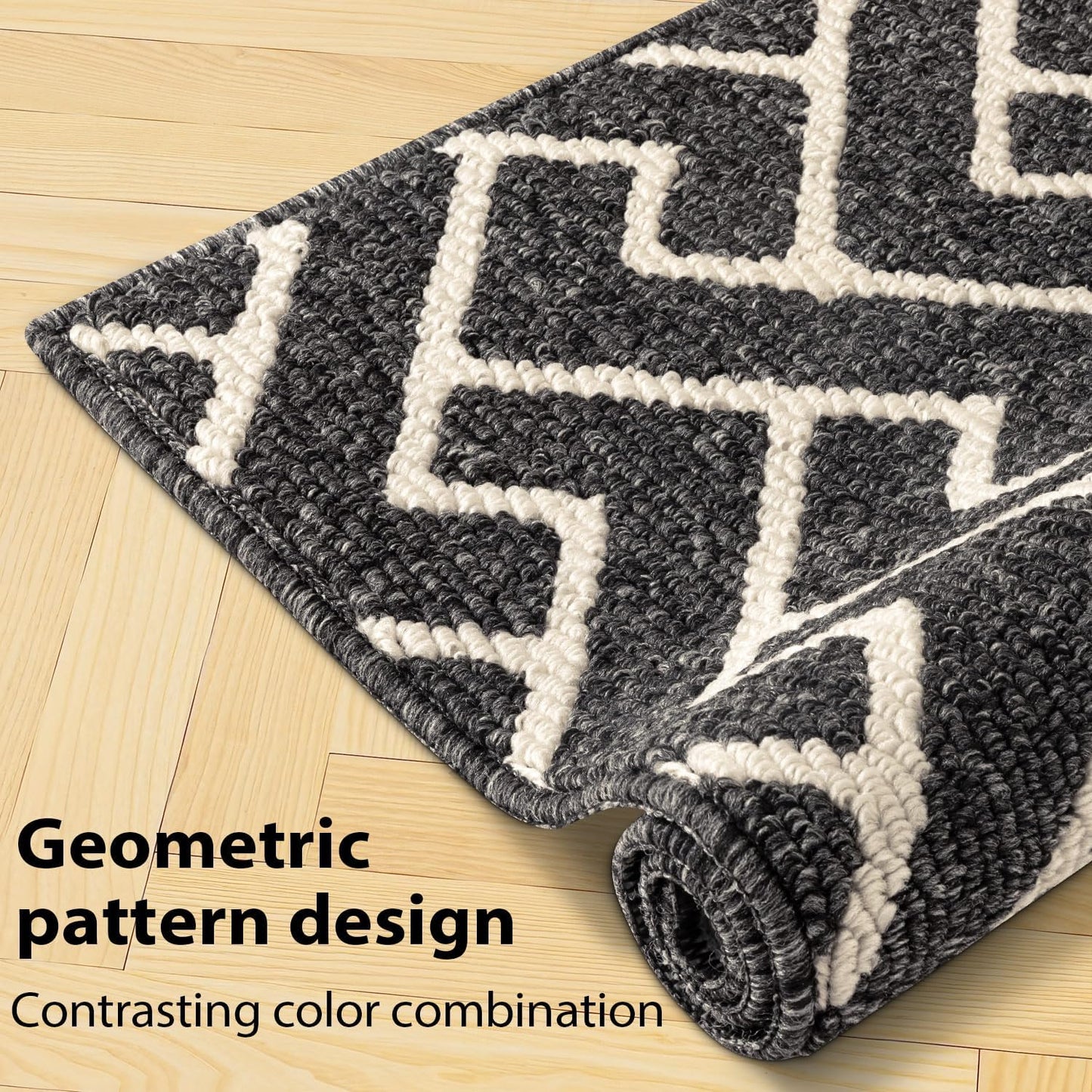 hicorfe Kitchen Rugs and Mats Sets,Non-Slip 2 Pieces Absorbent 100% Polypropylene Rug,Comfort Kitchen Runner Mat,Washable for Kitchen,Sink,Laundry(20" x 31.5" Plus 20" x 59",Black)