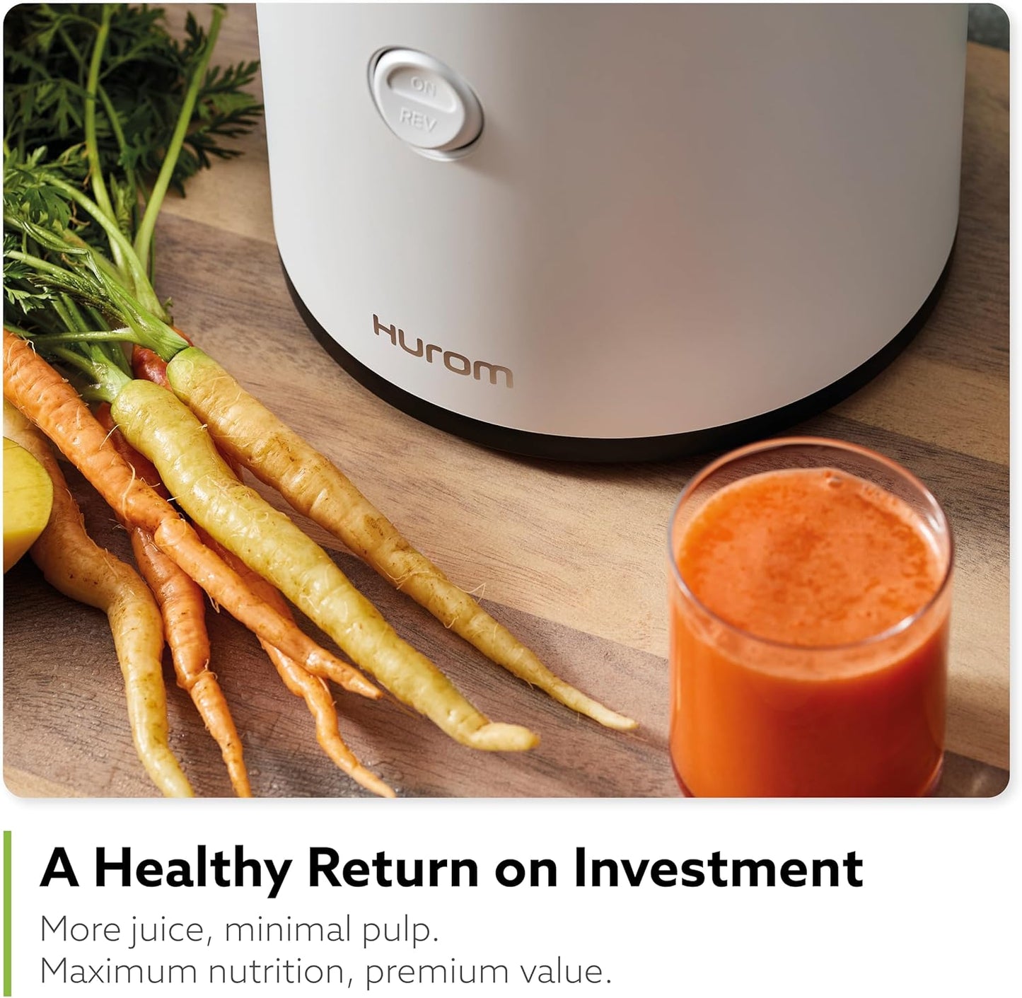 Hurom H320 Cold Press Juicer Machine, Easy to Clean Masticating Slow Juicer, Coarse Strainers, Self-Feeding, Hands Free, Family Size, Quiet Motor, Easy Assembly (White)