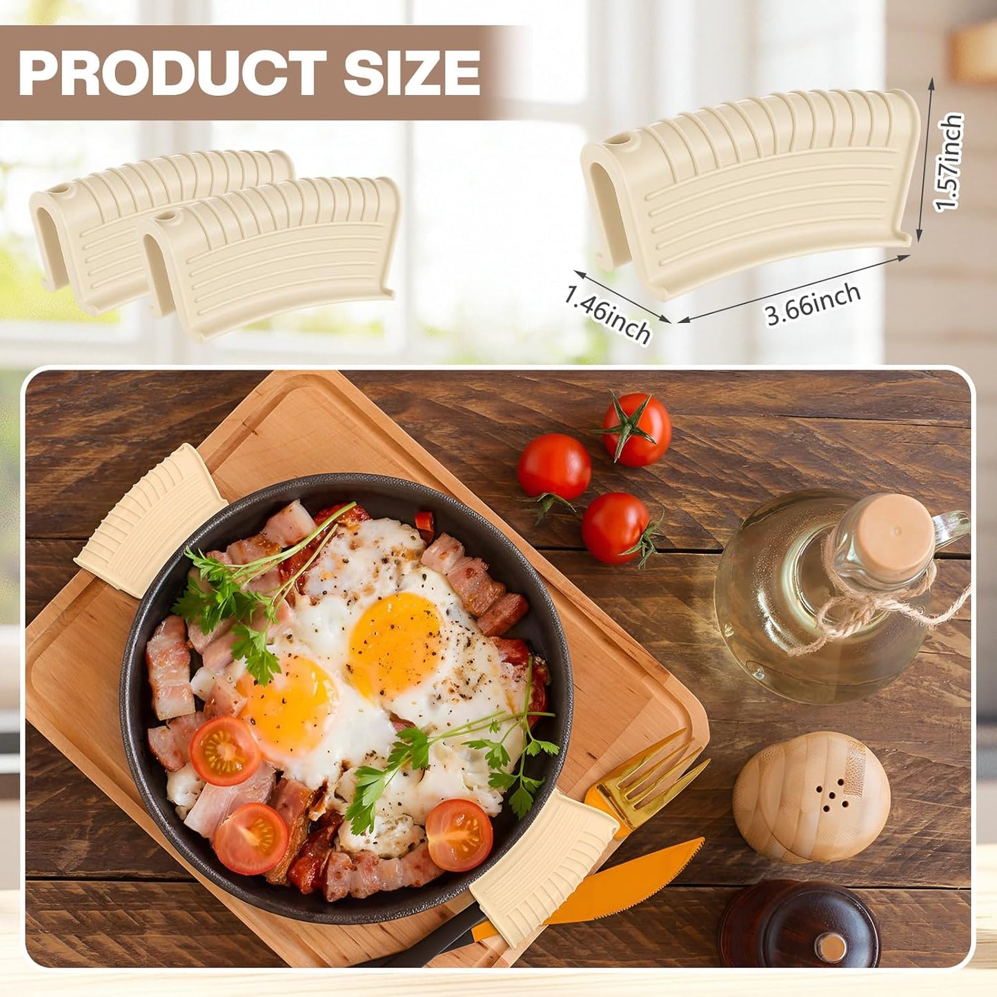 Patelai 4 Pcs Silicone Assist Hot Pan Handle Holder Pot Handle Covers for Cast Iron Skillets Holder Sleeve Nonslip Heat Resistant Pan Cover for Enameled Griddles Casserole Frying Cookware (Beige)