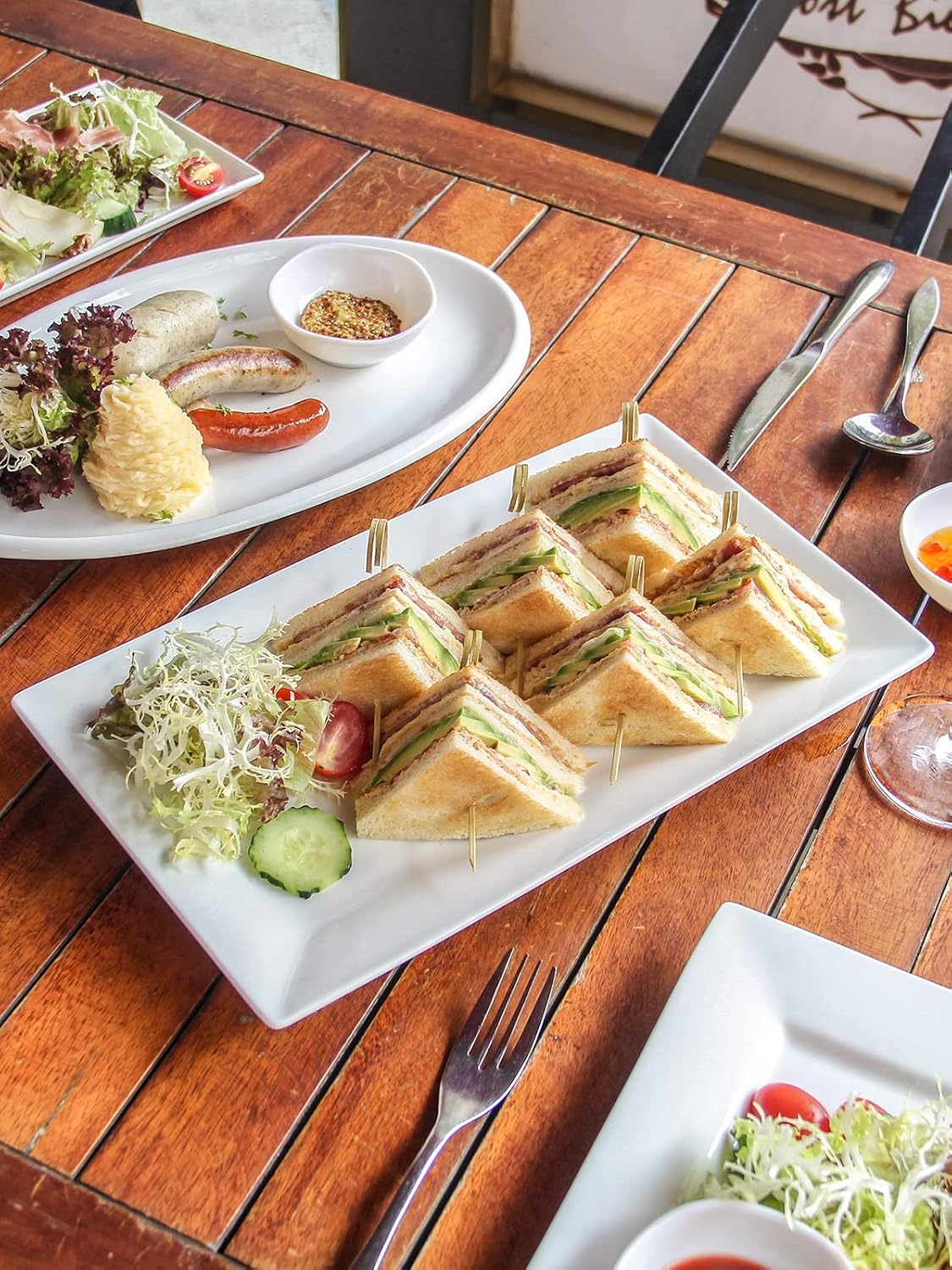 DOWAN 14" Serving Trays, Serving Platters, Ceramic Serving Platters and Trays, Rectangle Plates, Set of 3, for Weddings, Parties, Oven, Microwave, Dishwasher, Heat Resistant, Easy to Clean, White