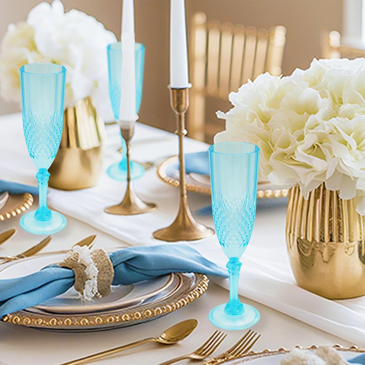 Plastic Champagne Flutes, 12PCS Light Cyan Wine Glasses Goblets Reusable Champagne Flute for Weddings, Bachelor Parties, Toasting, and Events(12,Light Cyan)