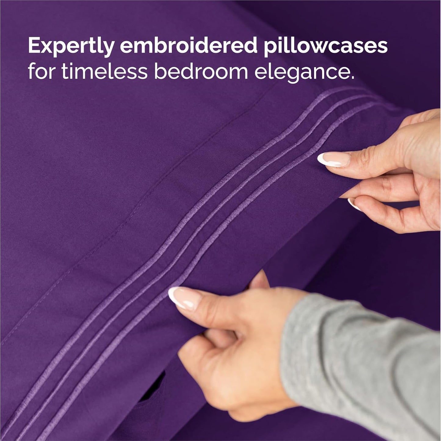 Split King Size 5 Piece Sheet Set - Comfy Breathable & Cooling Bed Sheets Set - Hotel Luxury Bedding for Women, Men, Kids, Teens, Boys & Girls - Deep Pockets, Soft, Wrinkle Free - Oeko-Tex - Purple