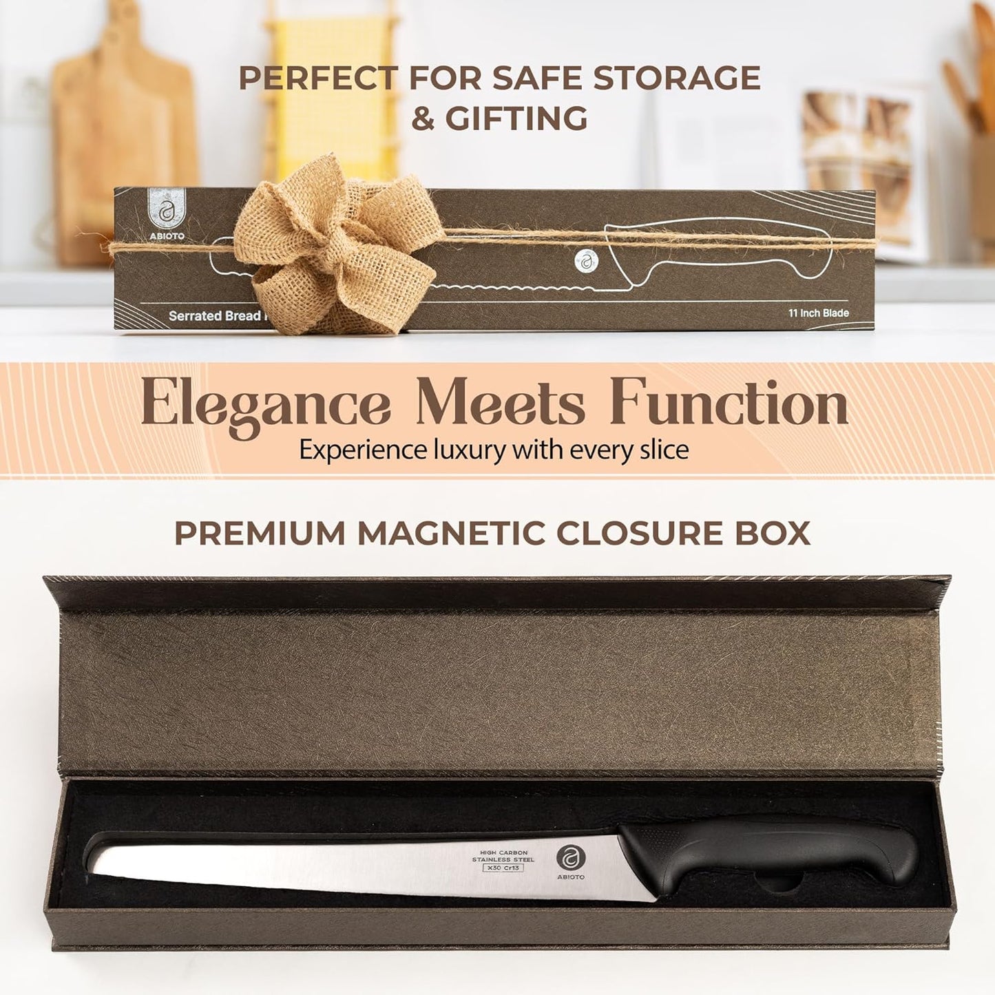 Serrated Bread Knife for Homemade Bread Sourdough - Perfect 11-Inch Sourdough Bread Knife Made of High Carbon Stainless Steel X30 Cr13 with One-Sided Sharp Serrations and Ergonomic Handle