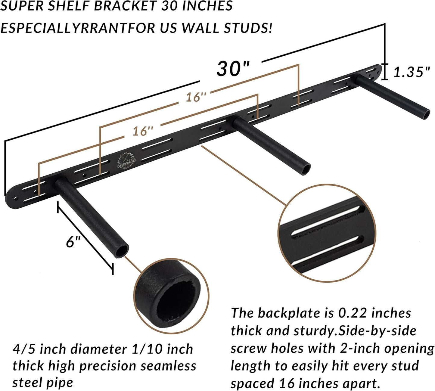 Rustic Floating Shelves 36 inch Long 8 inch deep Set of 2, Solid Wood Wall Shelves for Bedroom Living Room Kitchen,Book Shelf for Wall, Wall Mounted Shelves with Hidden Bracket- Gold Oak