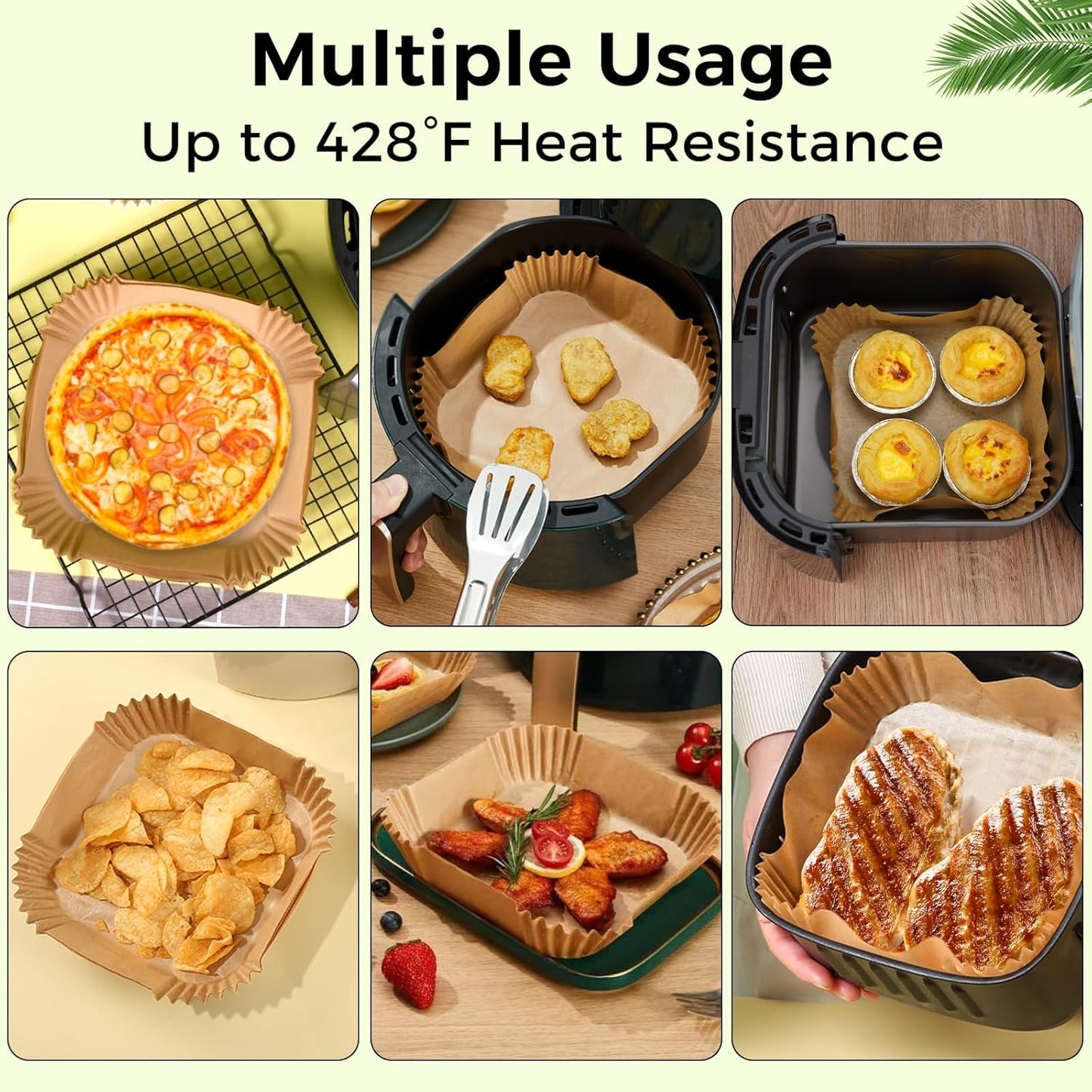 Ctizne Air Fryer Liners Disposable, 200PCS 6.5 Inch Square Parchment Paper Liner for Air Fryer, Grease and Waterproof Baking Liner for 3-5 QT Airfryer Basket