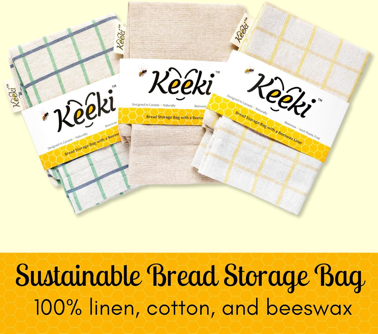 Keeki Bag - The Original Beeswax Lined Bread Bag for Homemade & Sourdough | Reusable Linen Bread Storage | Beeswax Wrap Alternative | Plastic-Free Storage w/Wide Drawstring Closure - Natural