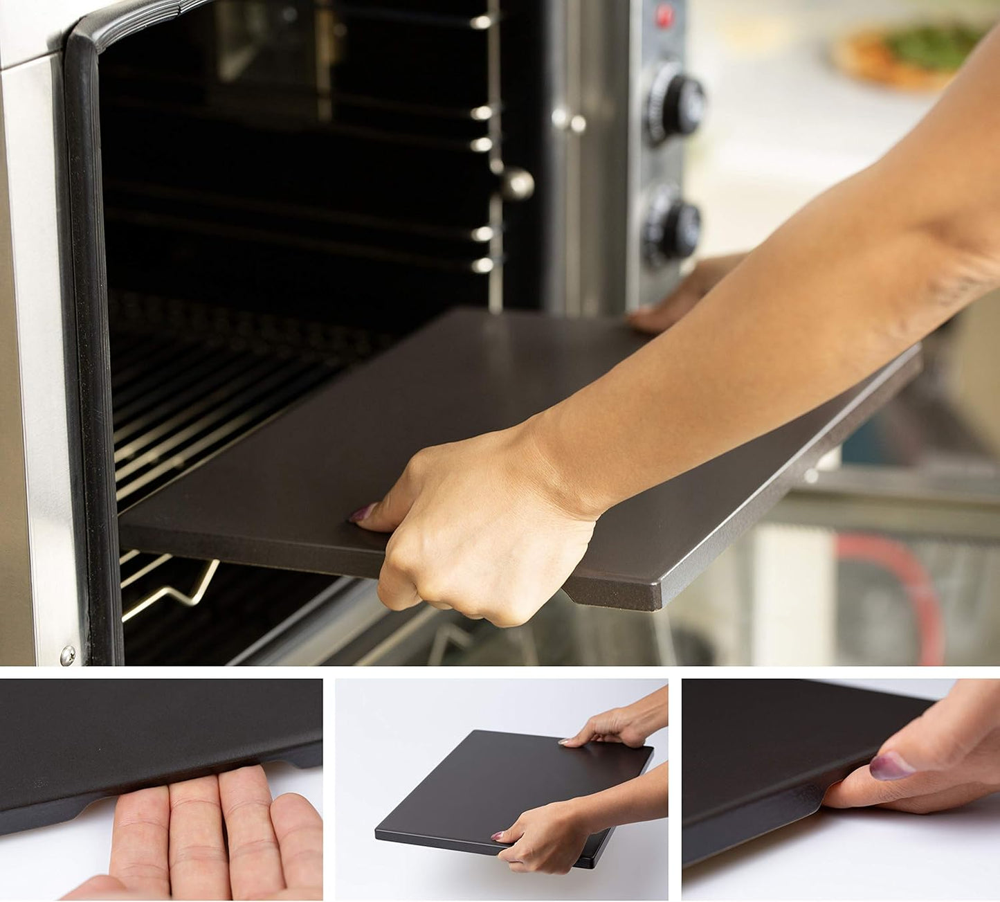 Pizza Stone, Ceramic Coating 15"x12" Rectangular Pizza Stone for Oven Grill BBQ, Easy Clean Bread Baking Stone with Unique Built-in 4 Handle