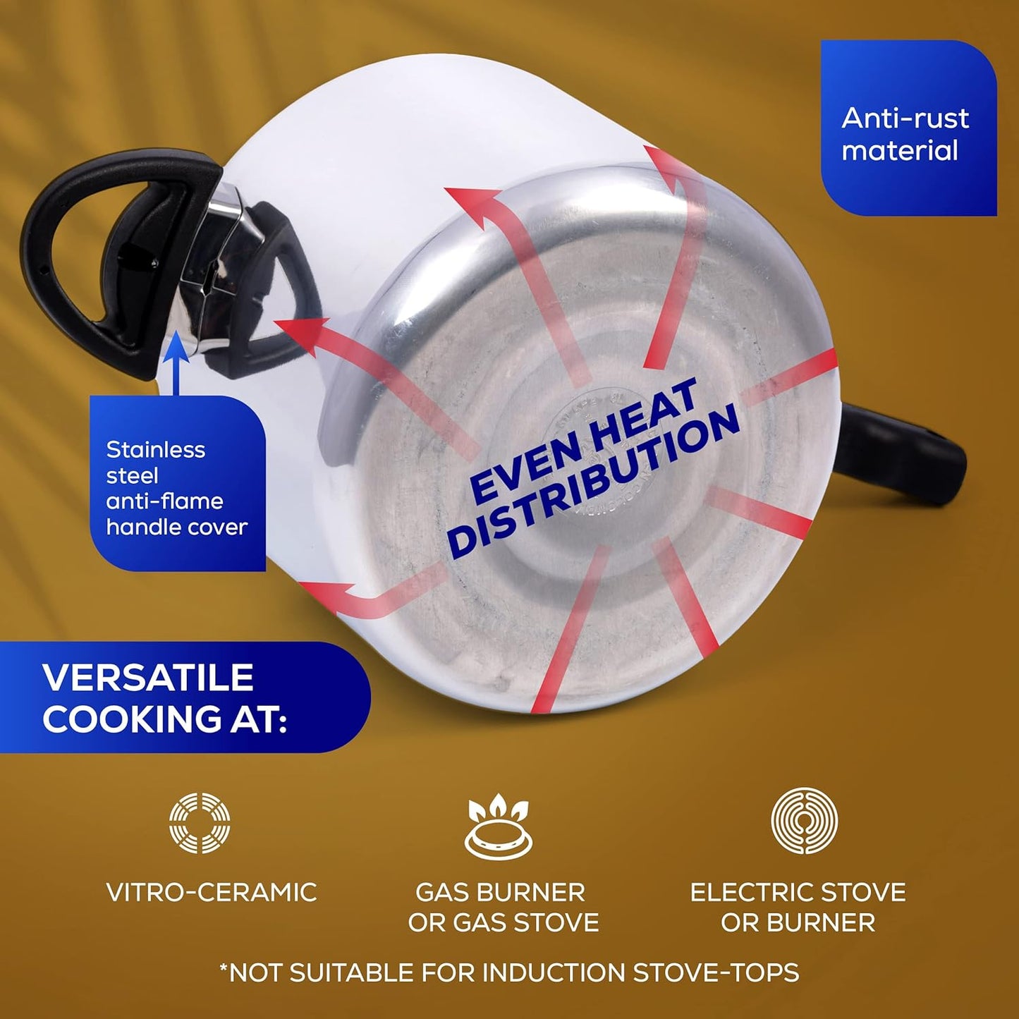 Universal (4.75 Quart / 4.5 Liter) Anti-Rust Ultra Pressure Cooker, Aluminum Pressure Cooker for 5 Servings, Even Heat Distribution, Diameter 9.4 inches, Height 8 inches