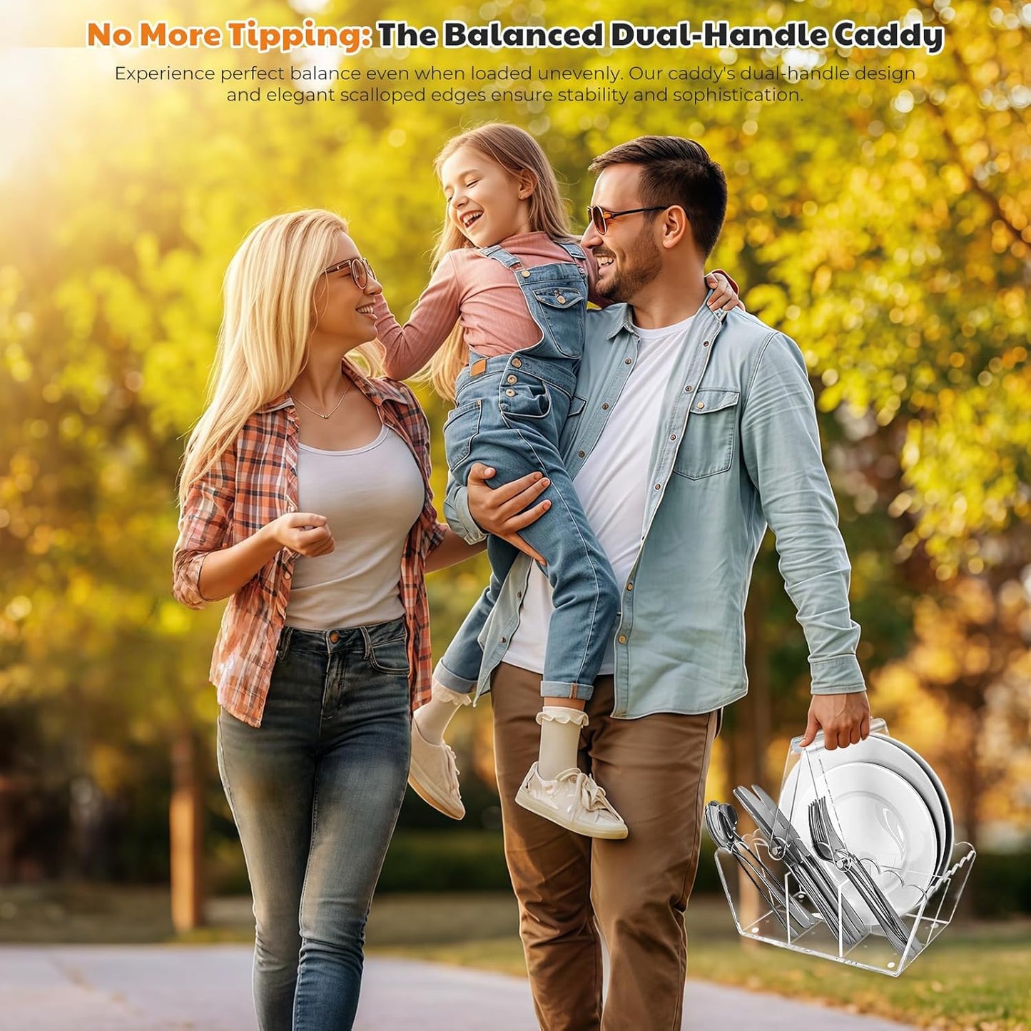 Scalloped Silverware Organizer. Acrylic Utensil Caddy.Heavy-Duty Countertop Cutlery Holder for Spoons,Forks,Knives, Napkins,Plates Space-Saving Countertop Cutlery Caddy - Picnic Party Essential