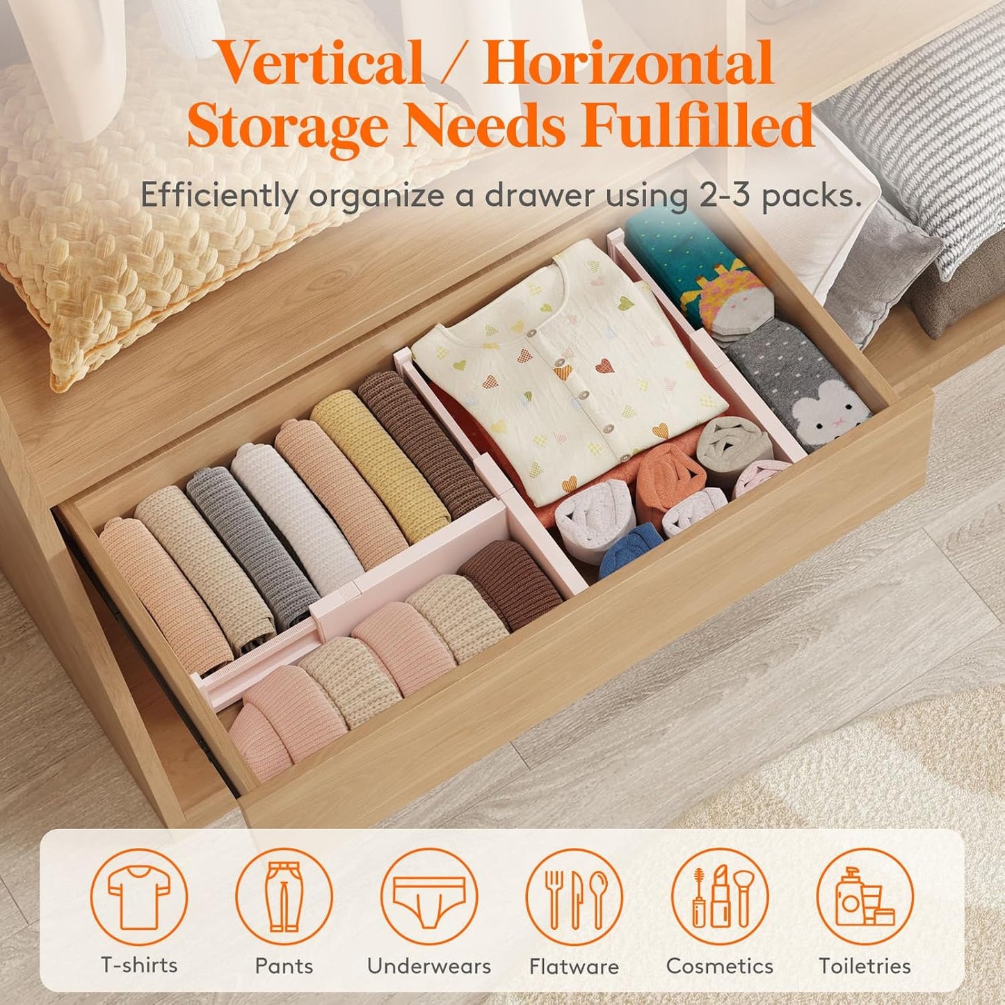 Lifewit 16 Pack Drawer Dividers 4" High, 11-17" Adjustable Drawer Organizers for Clothes, Expandable Dresser Separators in Bedroom/Bathroom/Kitchen/Fridge/Office Organization and Storage, Pink