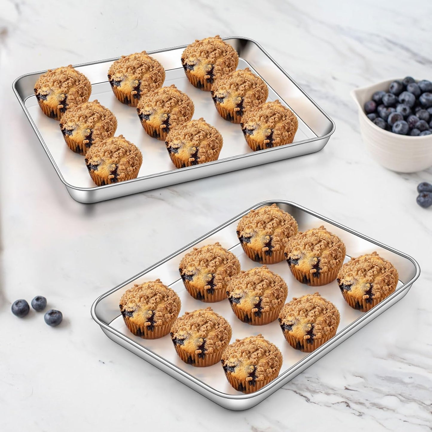 Homikit 2 Pack Baking Sheet, 10 x 8 Inch Stainless Steel Cookie Tray Set for Cooking Toasting, Small Metal Toaster Oven Baking Pan Non Stick, Rustproof & Mirror Finish, Dishwasher Safe