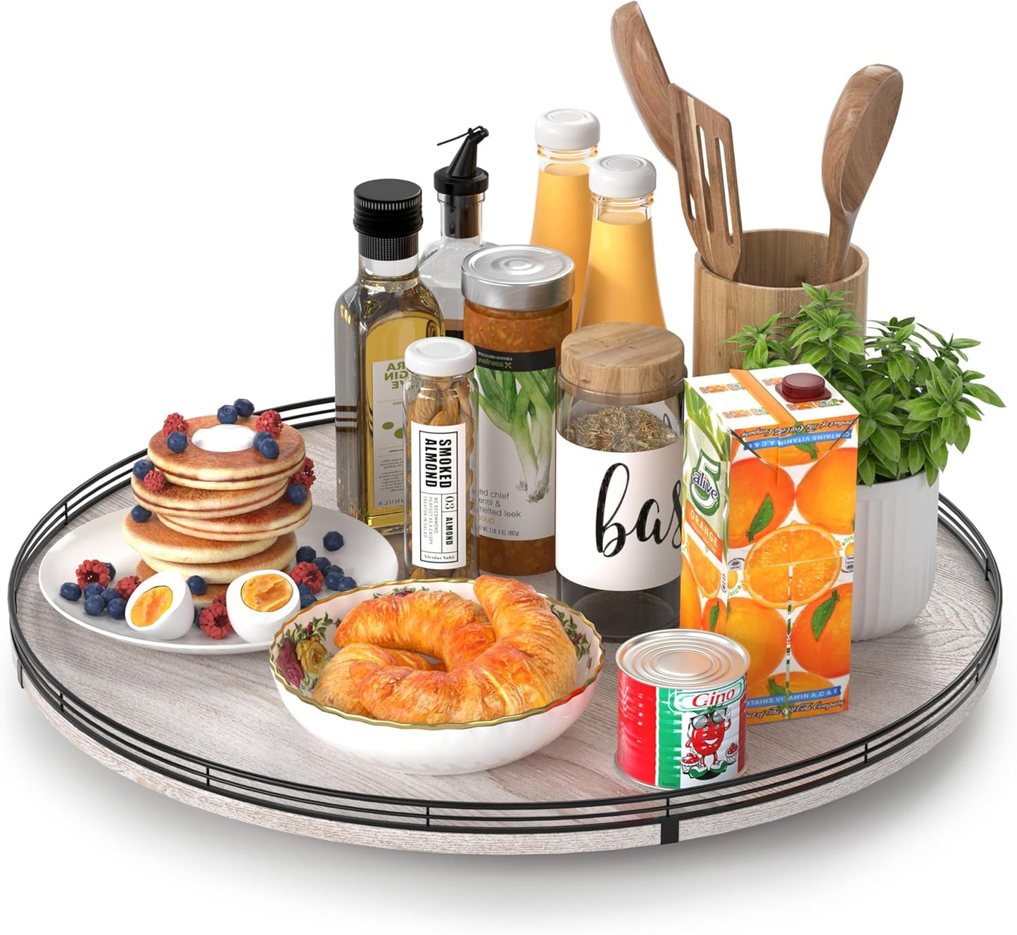 21" Lazy Susan Wood Turntable Organizer for Kitchen Decor, Farmhouse Round Wooden Lazy Susan Organization and Storage for Cabinet, Dining Table, Pantry, Bathroom, Countertop, Centerpiece, Home Decor