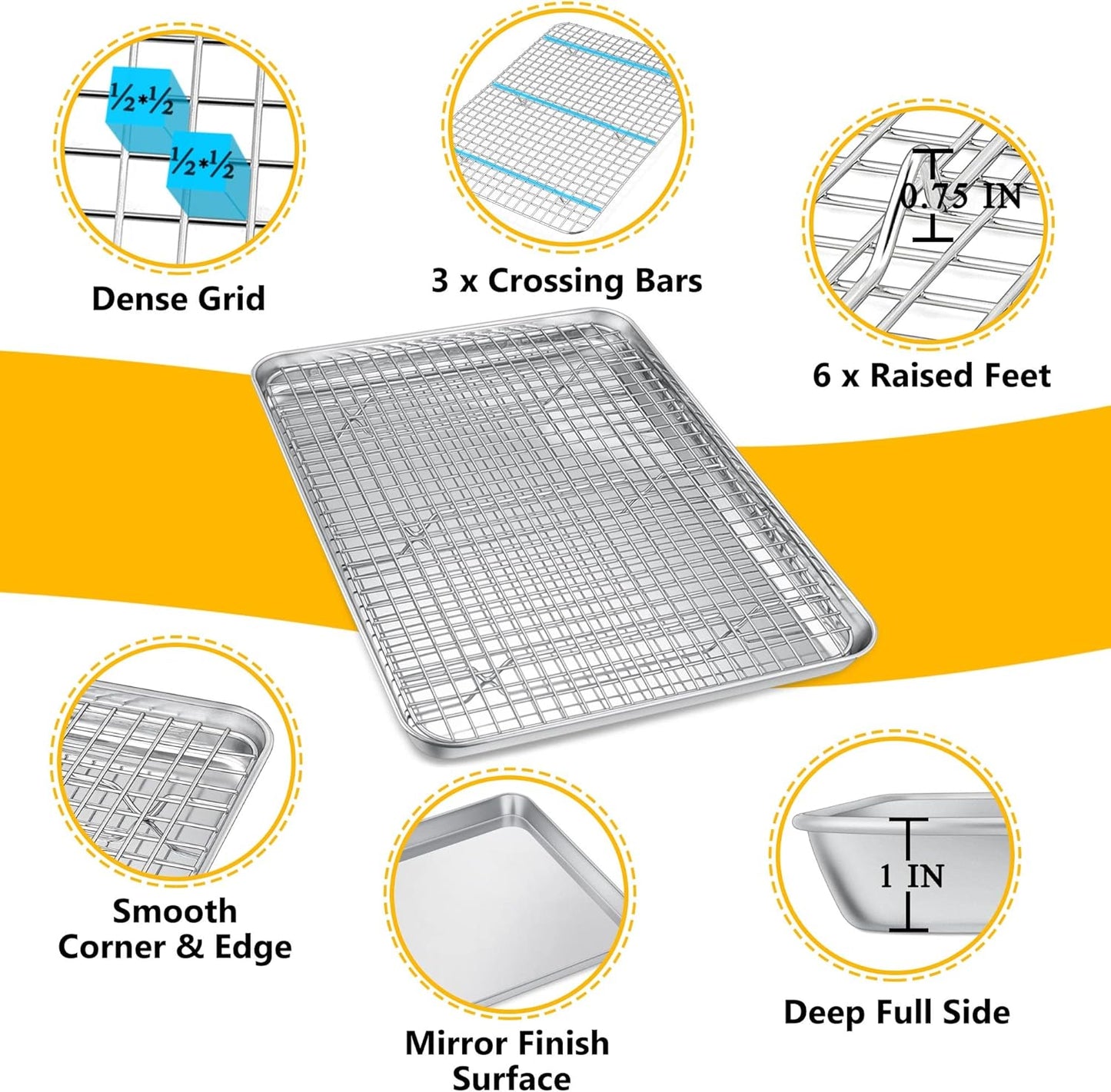 P&P CHEF 16 Inch Baking Sheet and Rack Set, Stainless Steel Cookie Sheets Oven Baking Pans Trays with Cooling Racks for Cooking & Roasting, Oven & Dishwasher Safe, (2Pcs)