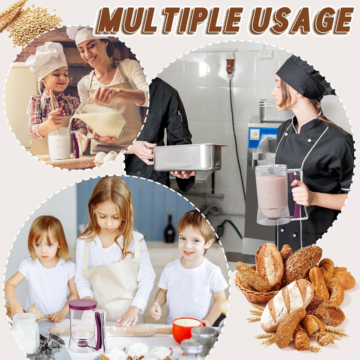 2 Pcs Cupcake Batter Dispenser Pancake Mix Dispenser 4 Cups with Squeeze Handle Tools for Pancake, Cupcake, Cookie, Cake, Waffles, Ice Cream Baking Gifts for Kitchen Housewarming (Purple)