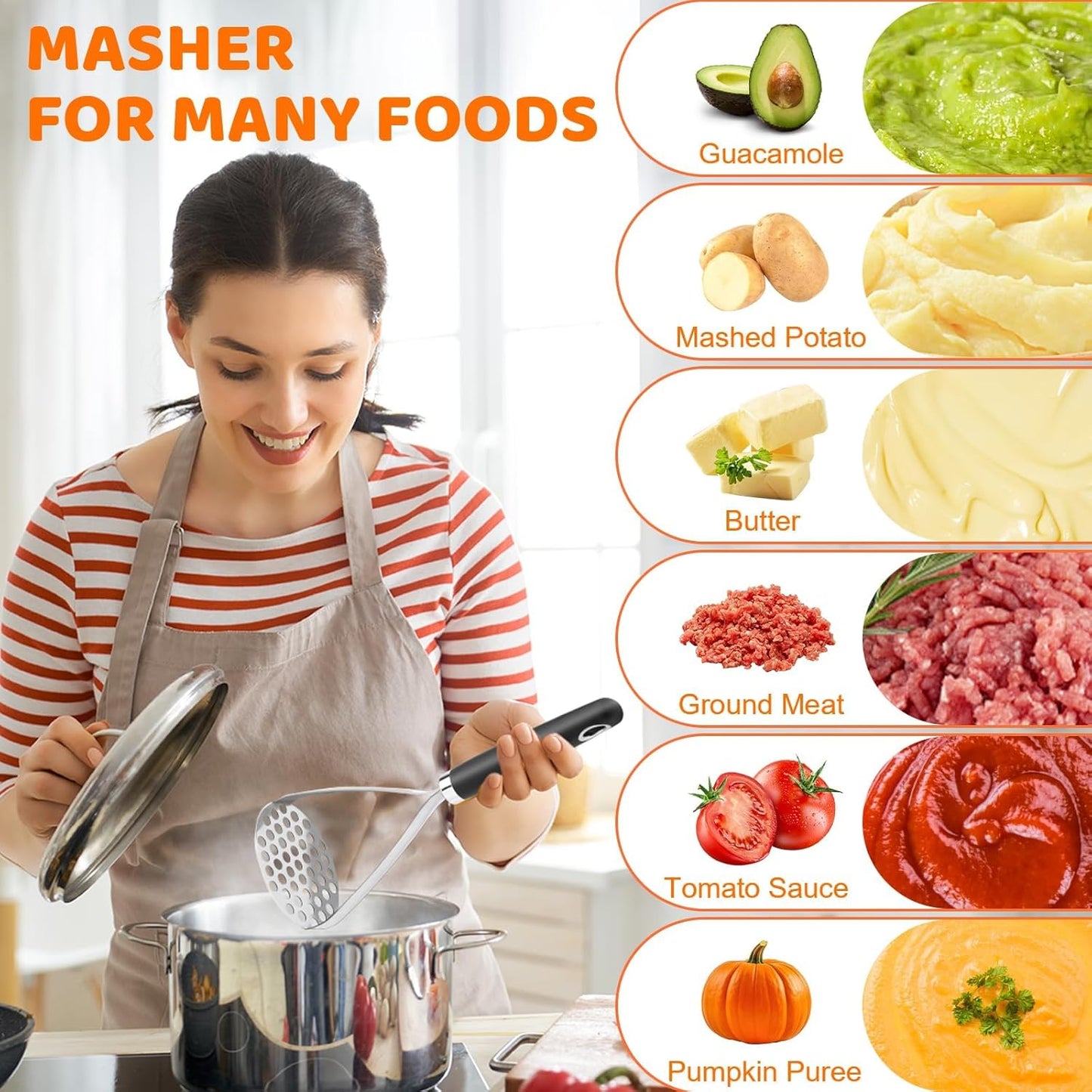 Potato Masher Set of 2 Pieces, 10.25-Inch Stainless Steel Wire Mashed Potato Masher, Kitchen Gourmet Making Tools Professional Integrated Honeycomb, For Vegetable, Fruit, Melon, Potato Etc, Black