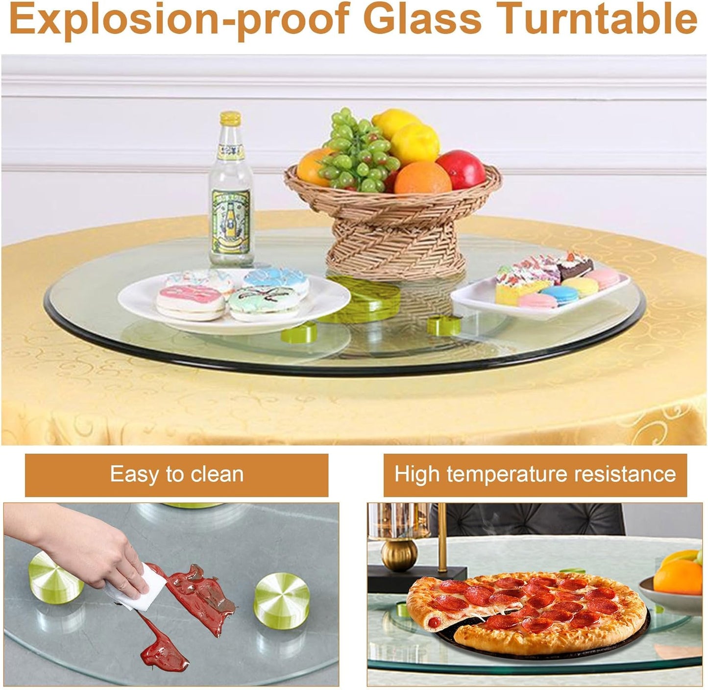 20" Tempered Glass Lazy Susan Turntable, 360° Silent-Spin Round Clear Tabletop Rotating Tray, Centerpiece for Dining Tables, Smooth Rotation, for Banquets, Weddings & Family Gatherings