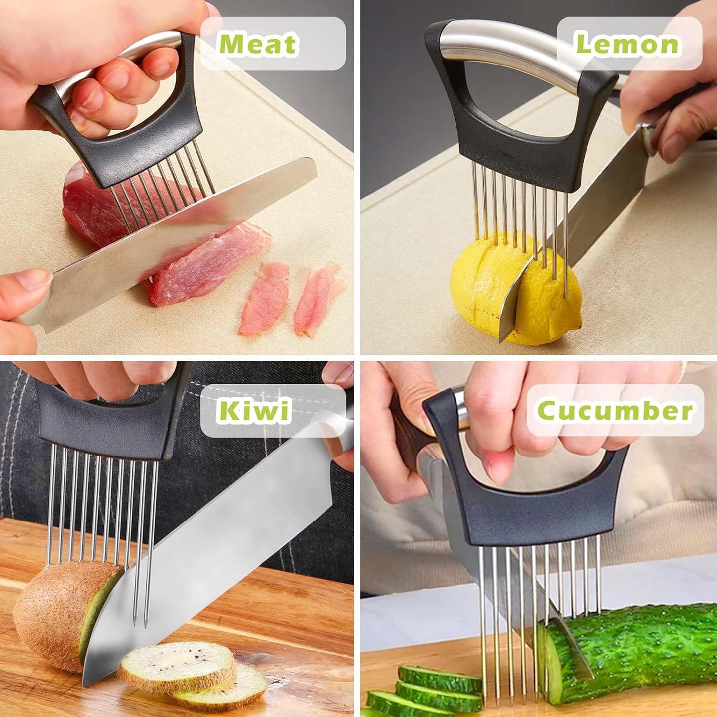 Onion Holder & Cutter, Stainless Steel Food Slicer Assistant Tool, Slice Guide for Vegetables