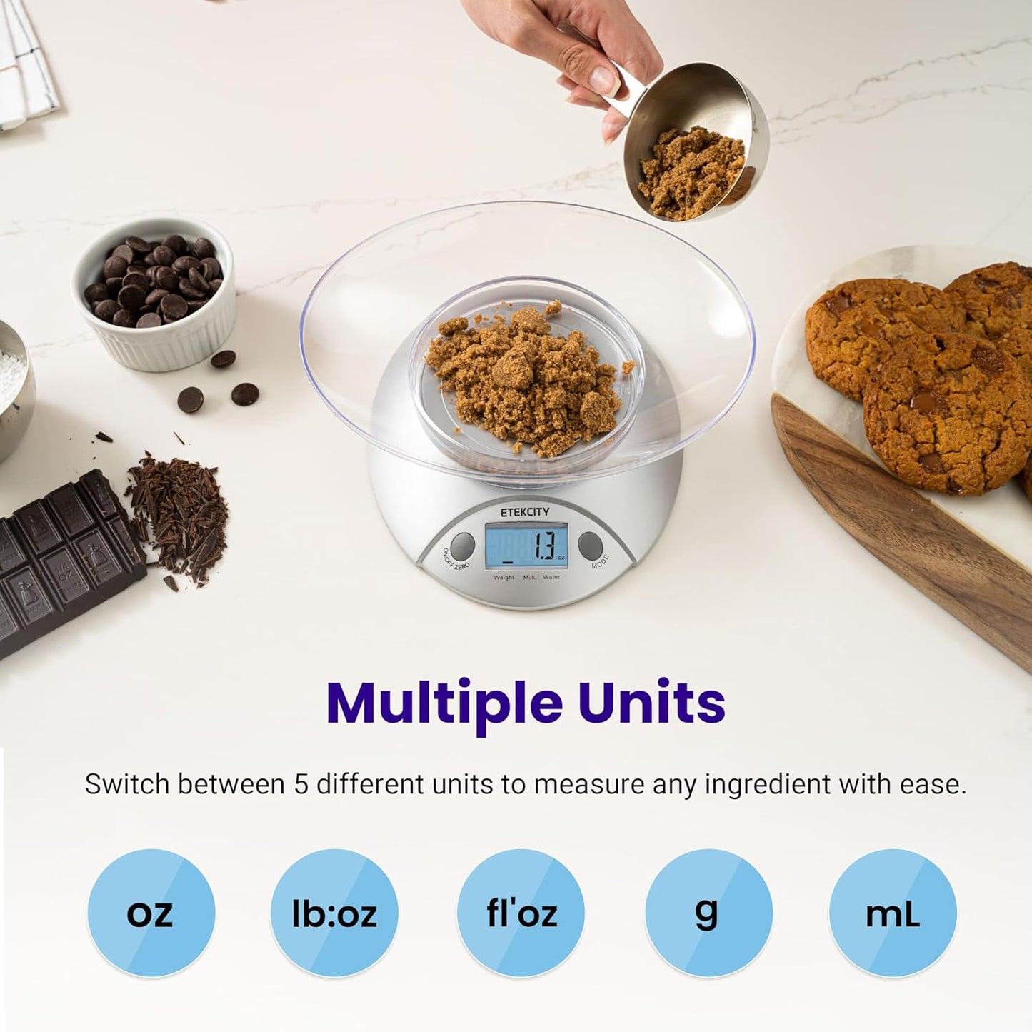 Etekcity Food Kitchen Scale With Bowl, Digital Ounces and Grams for Cooking, Baking, Meal Prep, Dieting, and Weight Loss, 11lb/5kg, Backlit Display