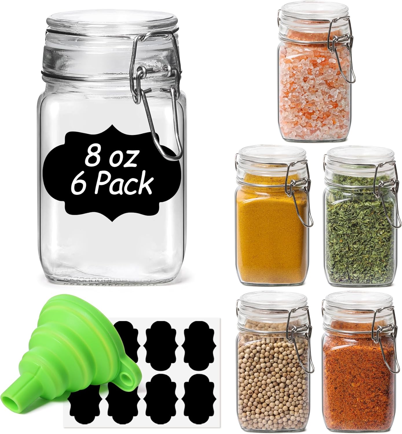 ComSaf Small Glass Jars with Airtight Lid Set of 6, Spice Jars 8 oz, Mason Jars 8 oz, Small Canning Jar, 8oz Jars with Lids for Kitchen, Jam, Jelly, Honey, Herb, Candy, Beans, Dessert, Sugar, Parfait