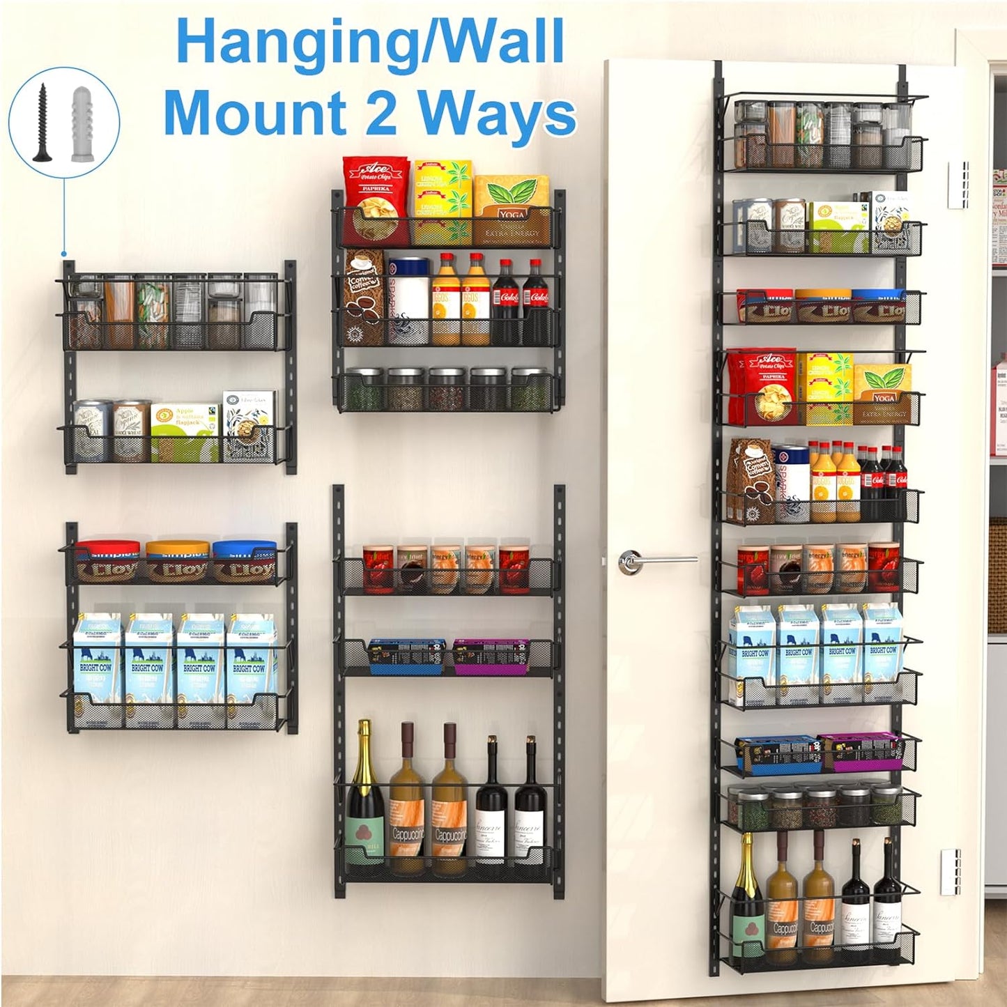 Over the Door Organizer, 10-Tier with Adjustable Bins - Kitchen Storage, Black