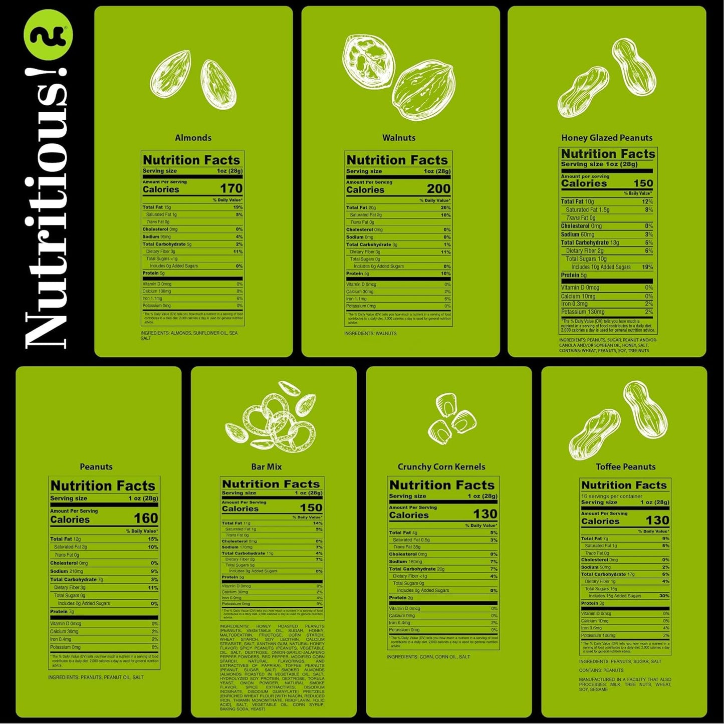 NUT CRAVINGS - Mixed Nuts Gift Basket + Green Ribbon Classic (7 Assortments, 1 LB) Food Arrangement, Healthy Snack Care Package, Food Assortments